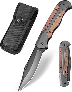 Couteau Pliant A-11, Couteau De Poche En Acier 420C, Pliant Avec Clip Et Étui En Nylon, Manche En Bois Et Aluminium