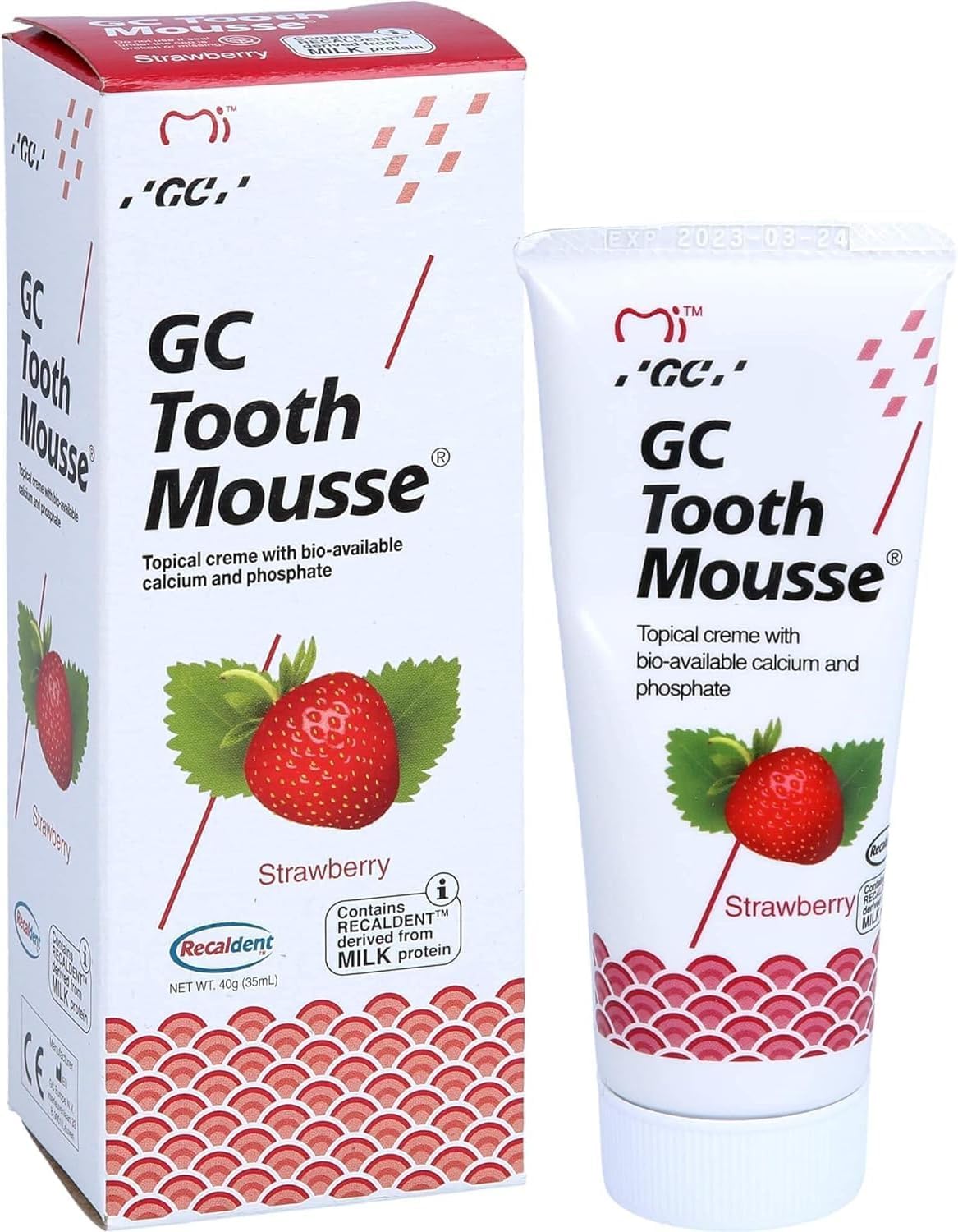 GC Tooth Mousse Topical Creme, Strawberry Flavour, 40g, with Bio-available Calcium and Phosphate for oral cavity protection
