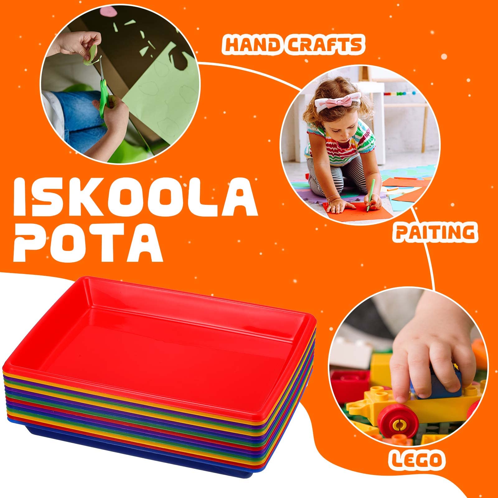 Maitys 15 Pcs Activity Plastic Art Trays and Craft Tray Organizer 14.57 x 10.63 x 1.77 Inch Storage Tray Craft for Kids Tray Activity for School Classroom Office Supply Painting Beads (Multi Color)