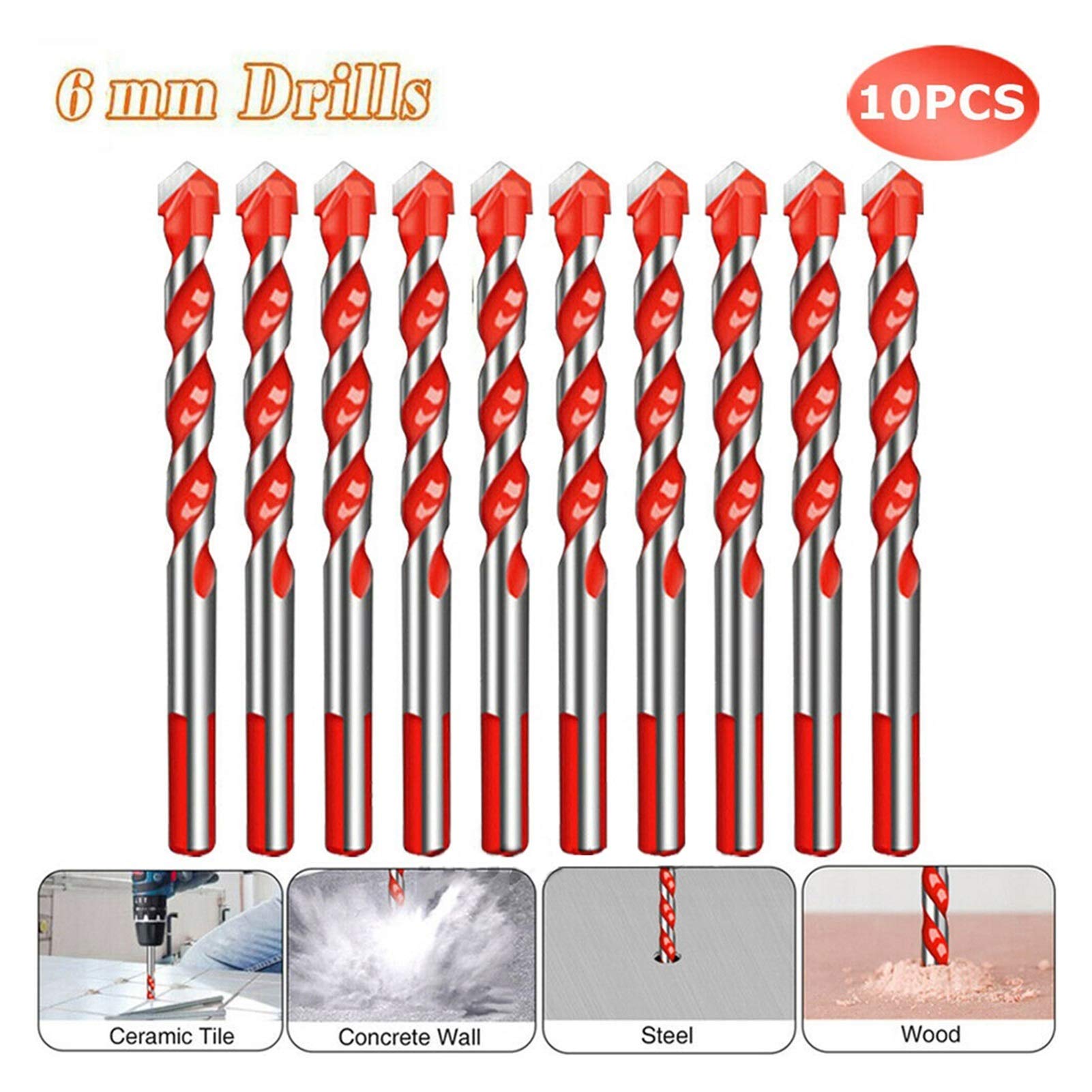 Brocas 10pcs 6mm Juego de brocas multifunción Azulejo de pared de cerámica Mármol Vidrio Agujero de perforación Sierra Brocas de trabajo para herramientas eléctricas Juego de brocas (Color : 10pcs