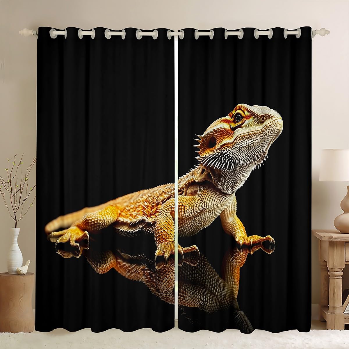 jejeloiu Bearded Dragon Curtains for Bedroom Living Room (2 Panels, 42x84 Inch) Wild Lizard Blackout Shades Kids Wildlife Animal Darkening Curtain