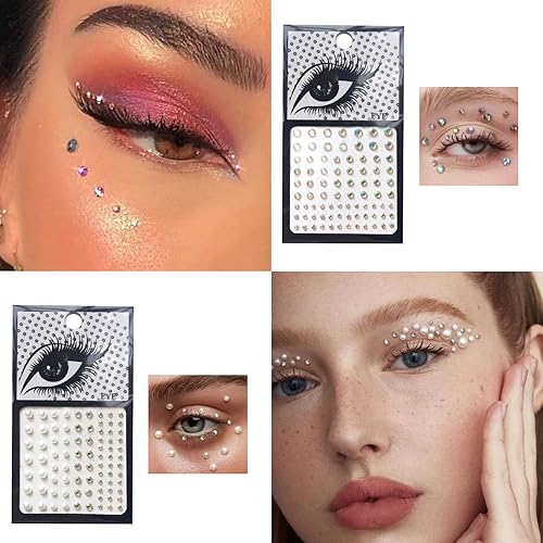 Miniatura 6 de Sombra de ojos con purpurina plateada y 3 piezas de gemas faciales en barra, sombra de ojos y joyas para el cabello, diamantes de imitación para el
