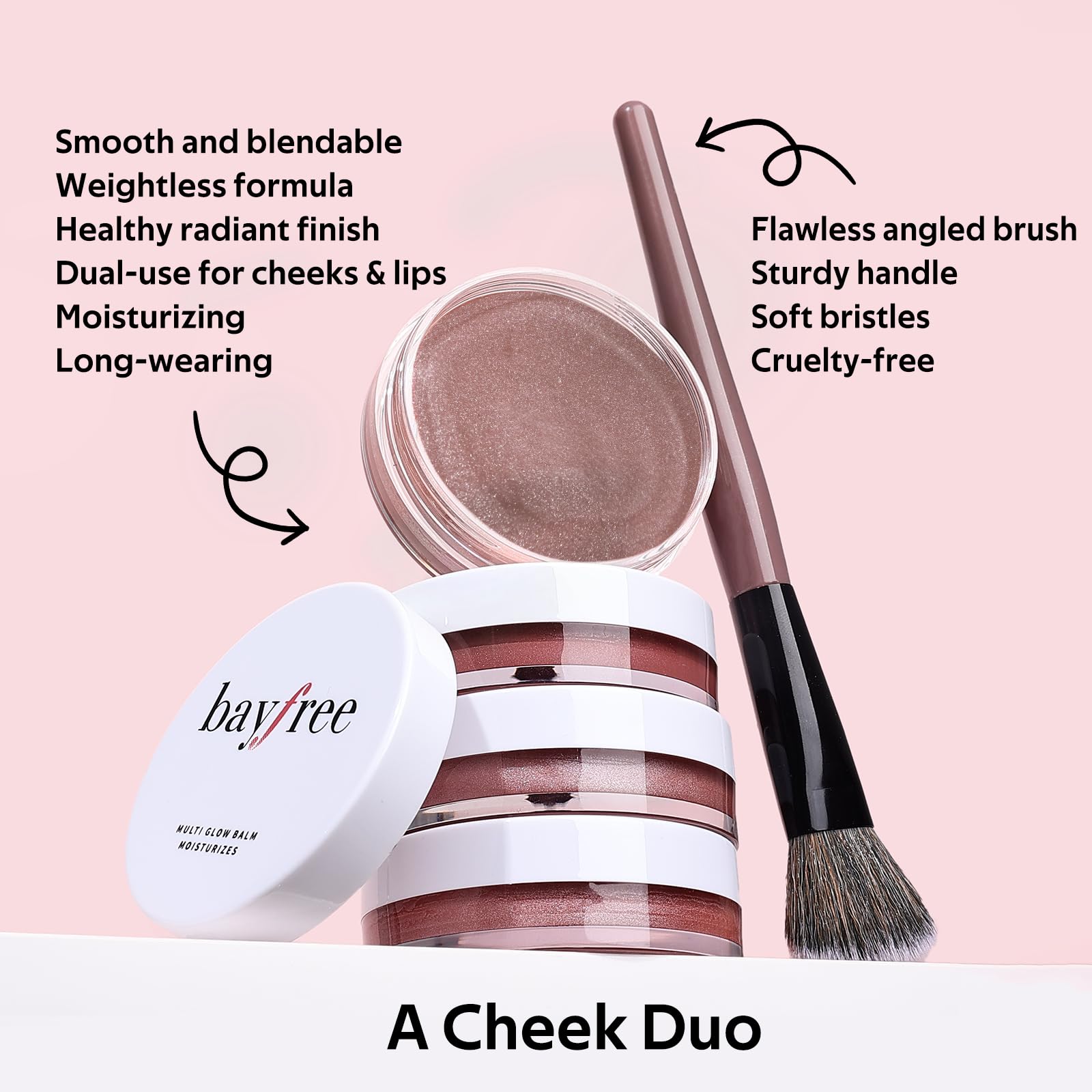 bayfree Multi Cream Rouge- und Rouge-Pinsel-Set, koreanisches Make-up für Wangen, Mehrzweck-Gesichtsbalsam, leicht und feuchtigkeitsspendend, mischbare Farbe, nicht fettend, weiche Borsten für