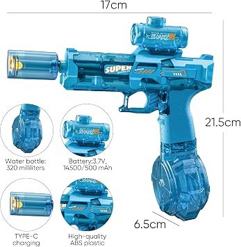 Electric Water Gun,Automatic Water Gun With A Flickering Glare, 7-8m Range,320ml,For Summer Pool Beach Party Toys Gift (Blue+Red)