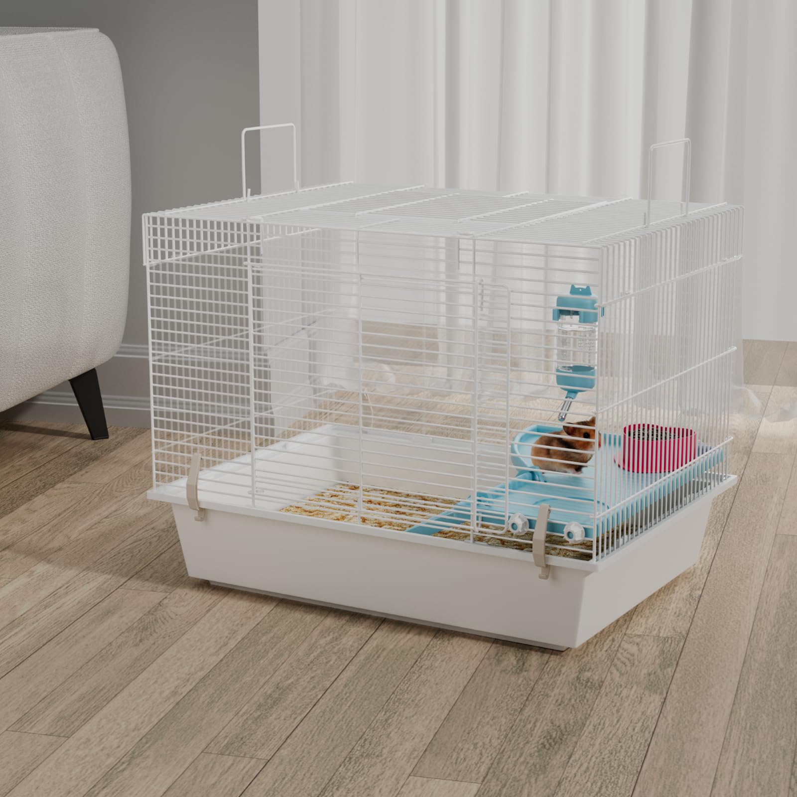 STILLCOVE Jaula pequeña para hámsteres interiores: jaula para ratas, ratones, jerbos, hábitat, recinto para mascotas, incluye plataforma, botella de agua y cuenco de comida para hámster enano y sirio