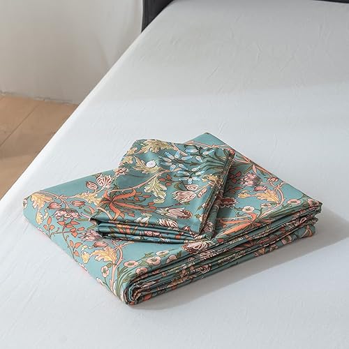 Miniatura 9 de EAVD - Juego de funda de edredón floral botánico de estilo vintage tamaño Queen, suave, 100 % algodón, con cierre de cremallera, 4 lazos, para