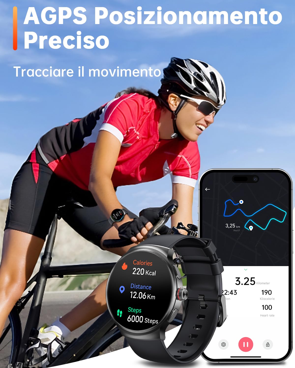 OUKITEL Smartwatch Uomo Donna, 1.43" AMOLED Orologio Intelligente Watches con Effettua Risposta Chiamate Bluetooth,100+ Sportive Fitness Bussola Contapassi Sonno Monitor IP68 Impermeabile,Android iOS