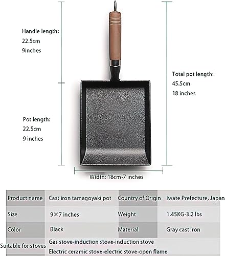 Miniatura 2 de YYMIYU Tamagoyaki - Sartén japonesa para tortilla, mango de madera de hierro fundido, 9 × 7 pulgadas