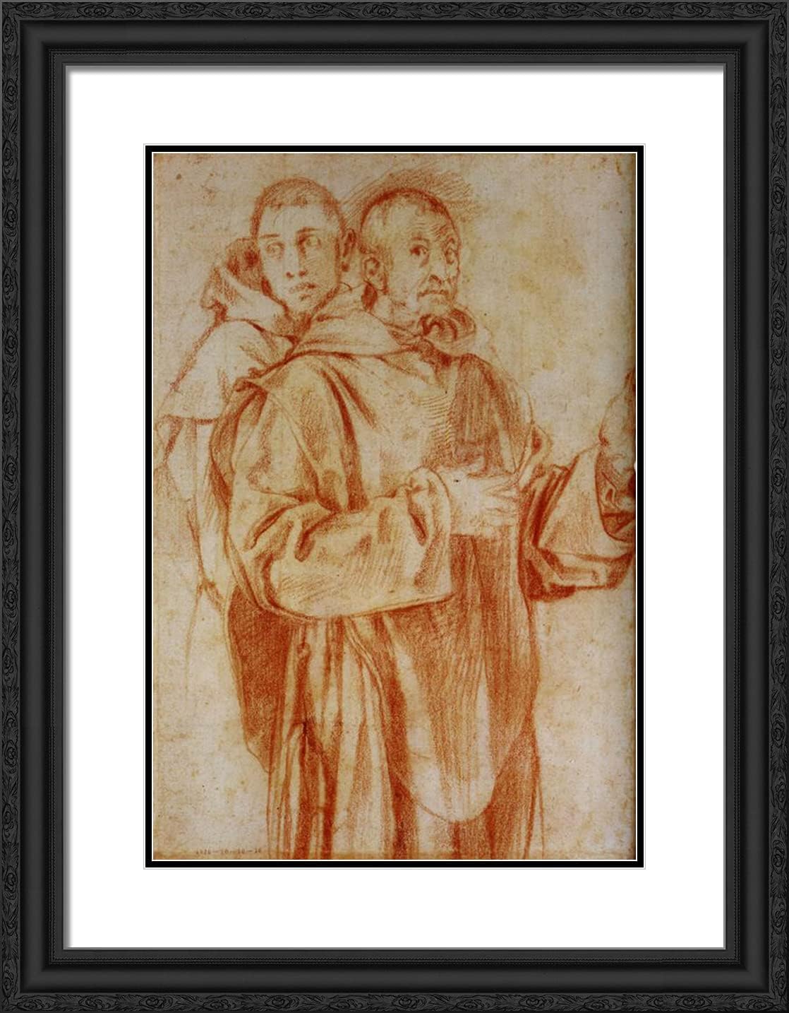 ArtDirect Pontormo, Jacopo 19x24 Black Ornate Framed Art Print with Double Matting Titled: Study of Two Carthusian Monks