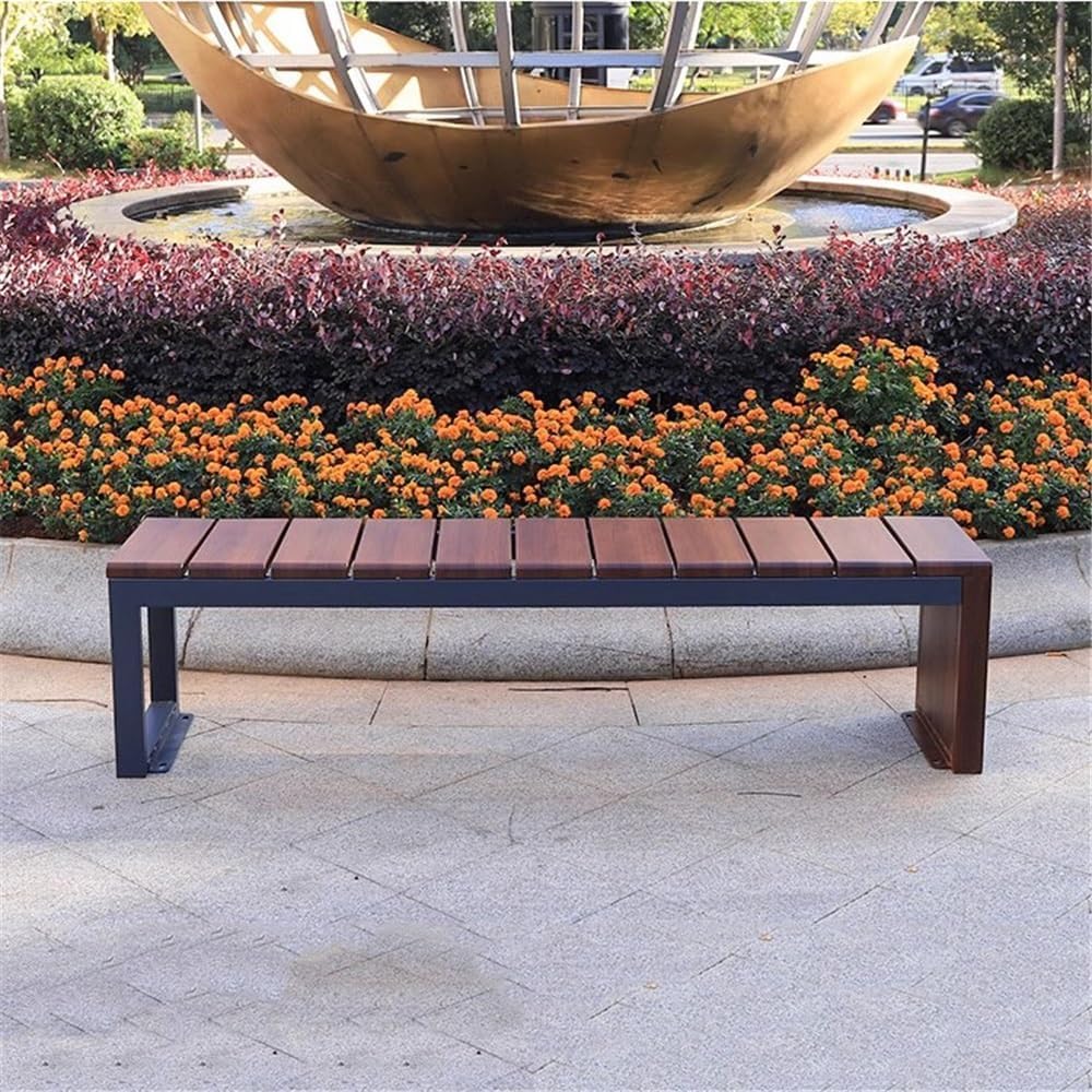 Garden Outdoor Garden Backless Bench, Steel with Wood Grain Park Chair, for Balcony Yard Porch Seating Seat(Medium)