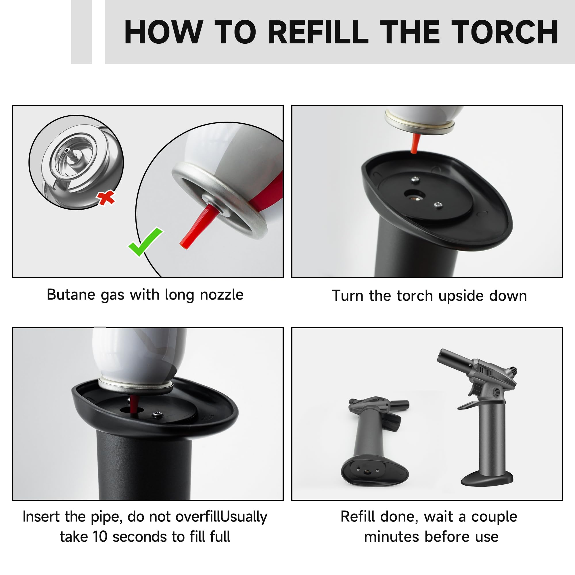 Antorcha de butano, soplete para crema brulee, recargable, antorcha de butano, encendedor de cocina, antorcha de cocina para hornear alimentos, manualidades, barbacoa, crema brule