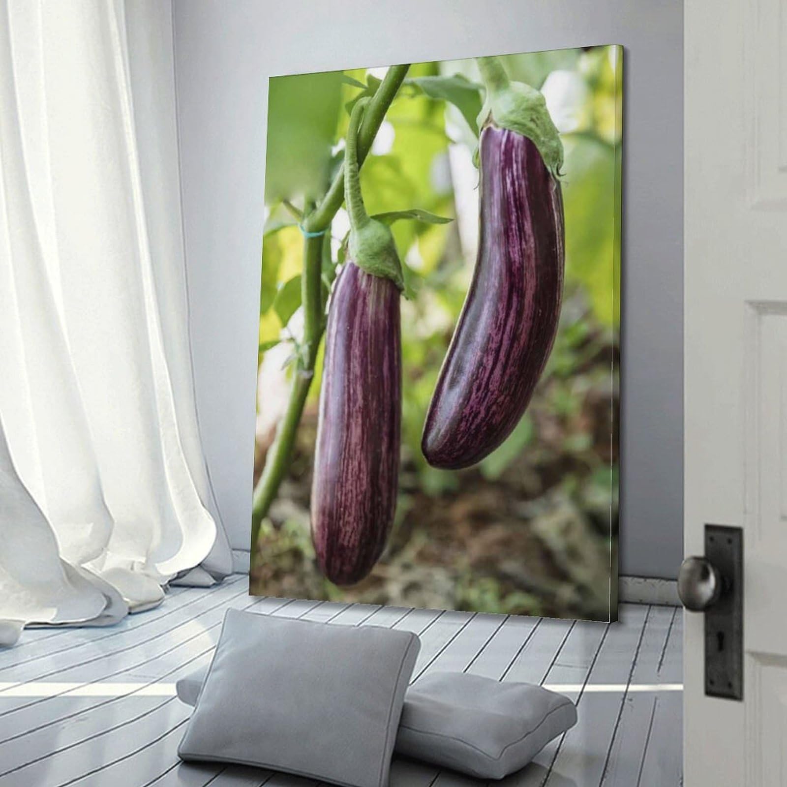 DLJGDS Gestreifte Auberginen zum Aufhängen an Pflanze, Gemüse, dekorative Malerei, Leinwand, Wandposter und moderne Familienschlafzimmer-Dekoration, 60 x 90 cm
