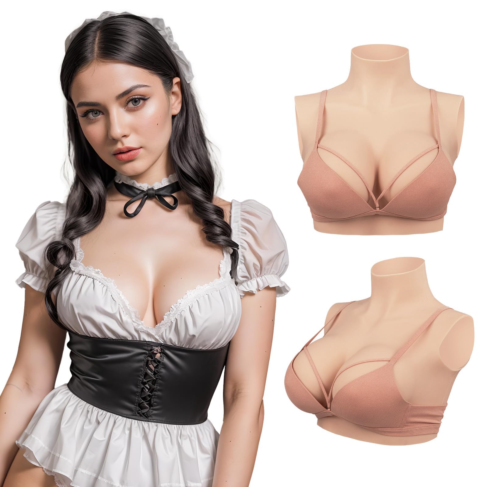 Minaky Silikon Brüste Brustformen, Crossdresser Brüste, Falsche Brüste, Realistisch Silikonbrustplatten für Cosplay, Transgender Prothese,G Cup,Elfenbein