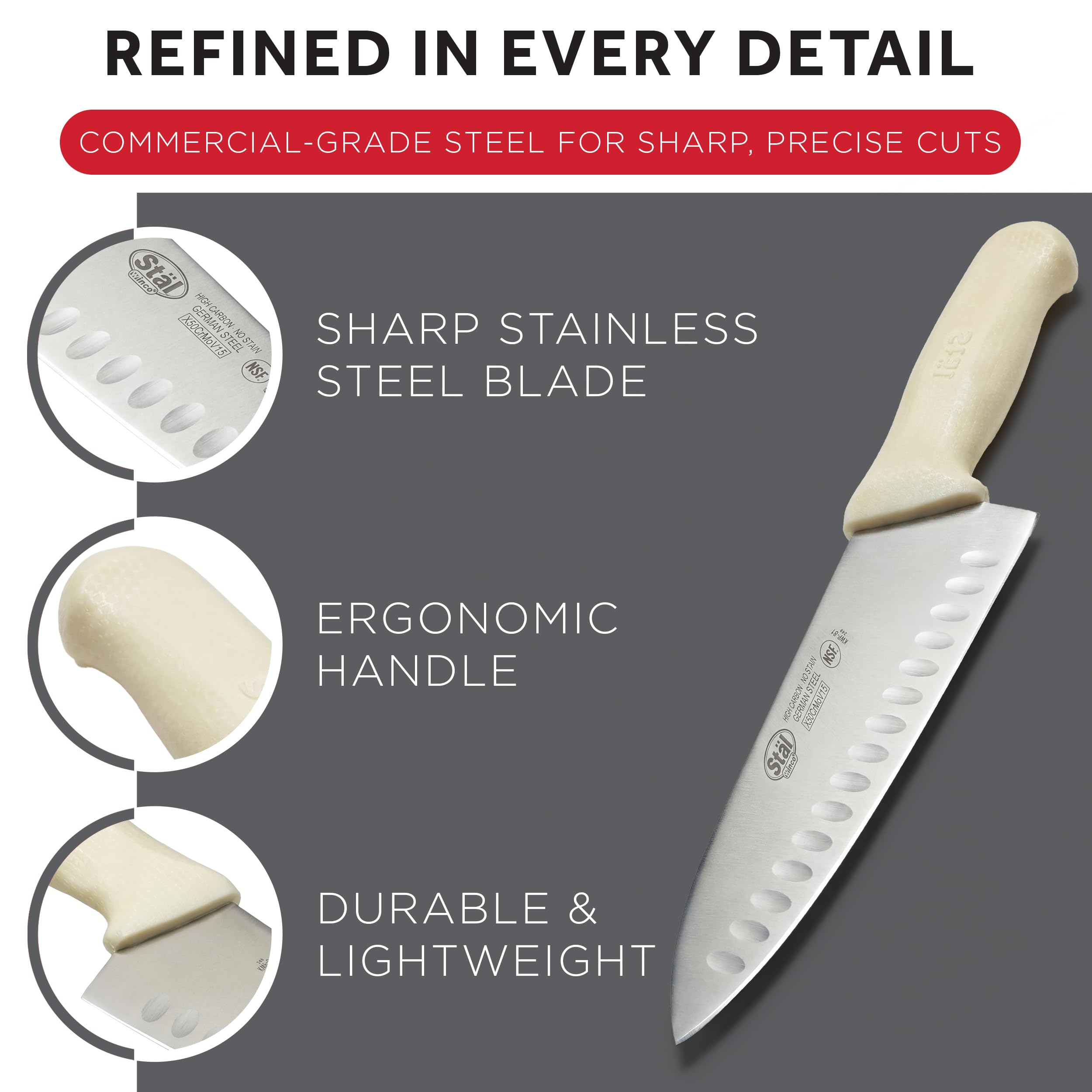 Winco 8" White Hollow Ground Chef's Knife — Amazon image 5