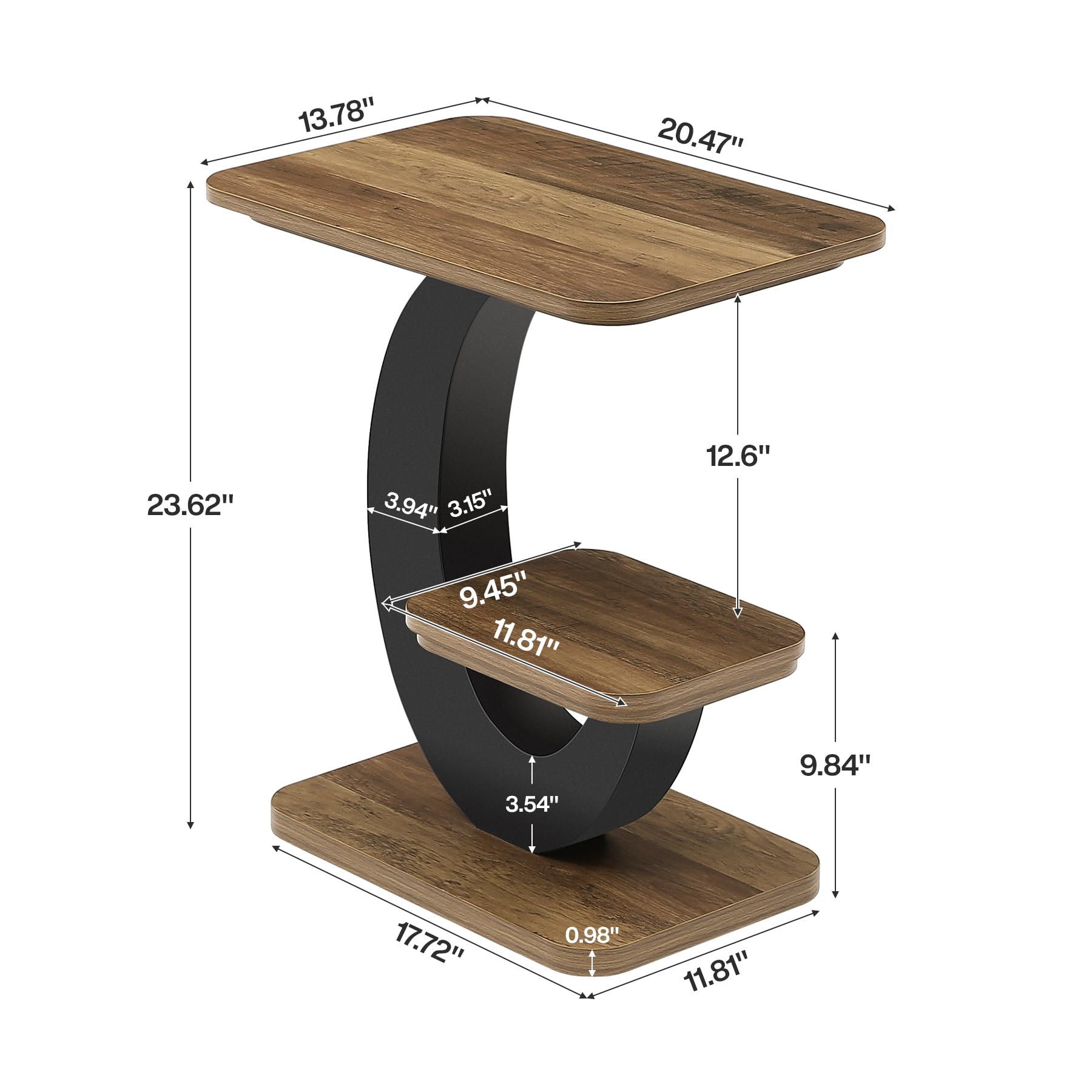 Tribesigns Tavolo Lateral a 2 lilvelli per Soggiorno, Tavolino da Divano Salotto in Industriale con Telaio Metallico a Forma di Arco per Piccoli Spazi, Camera da Letto