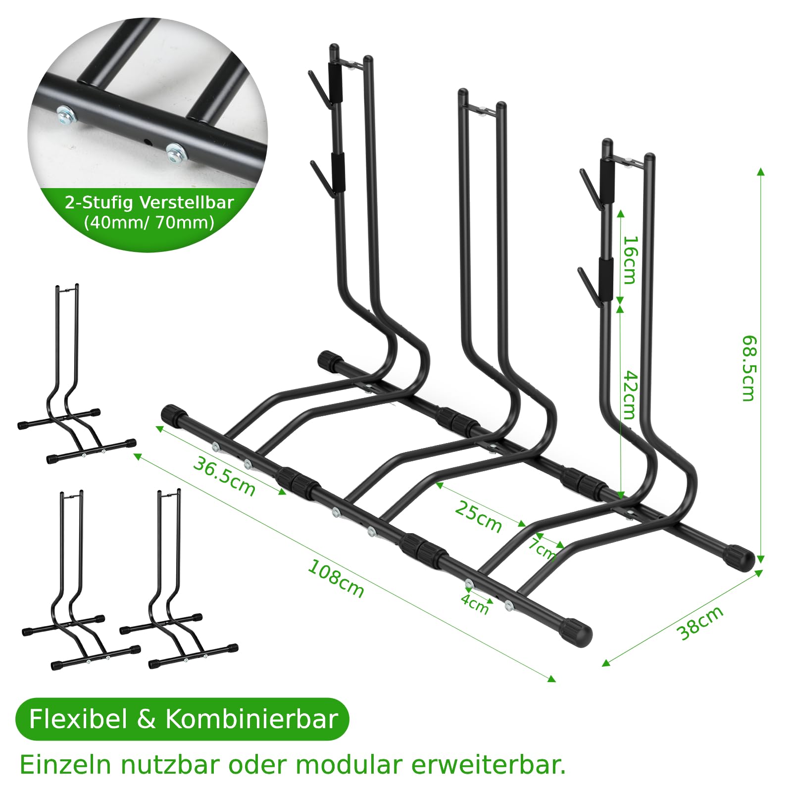 TLGREEN Fahrradständer Boden 3er-Set 24–26 Zoll,2-stufig(40/70 mm)