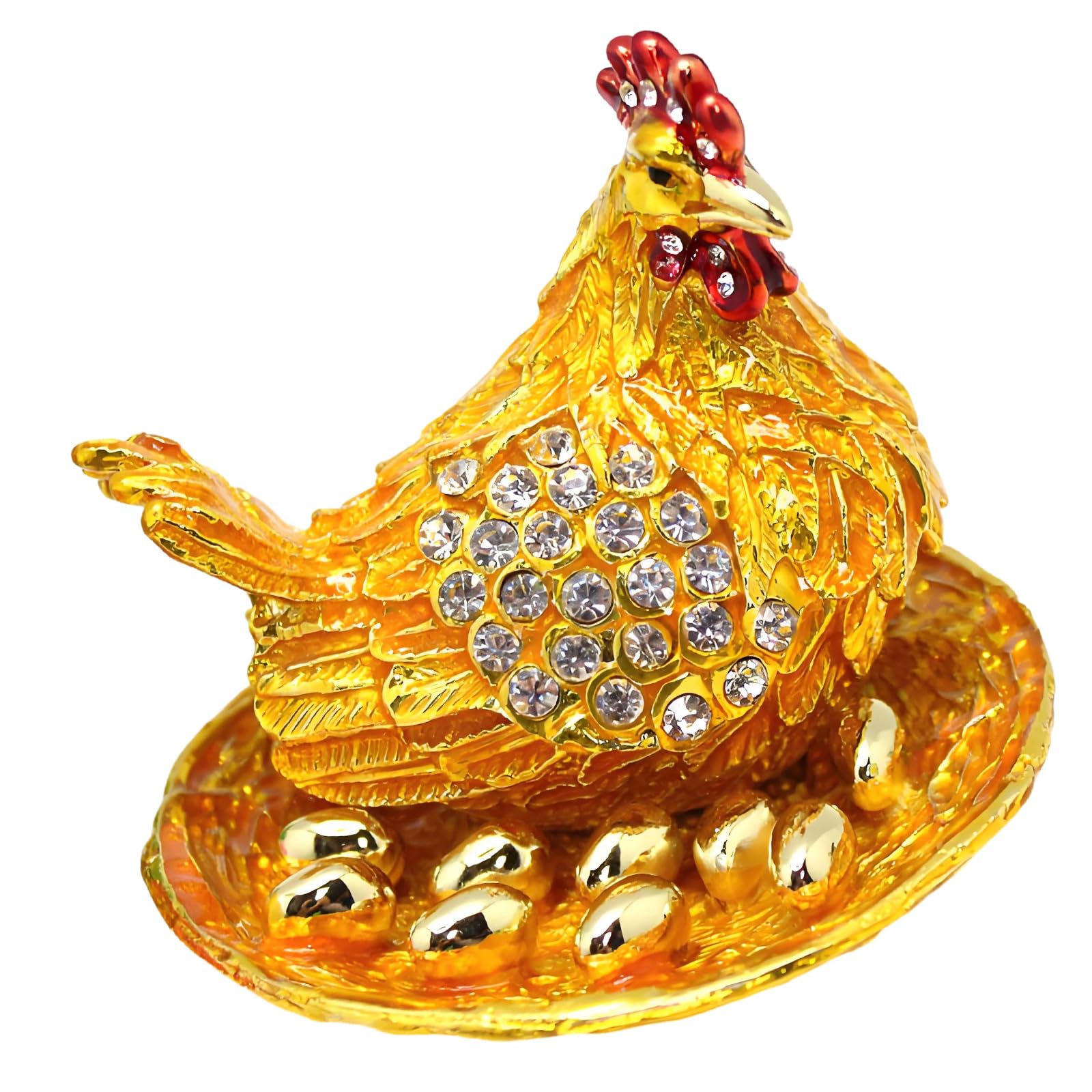 Piceioep Enameled Plated Metal Hen Jewelry Box for Rings Earrings and Small Accessories Decorative Trinket Holder Jewelry Container