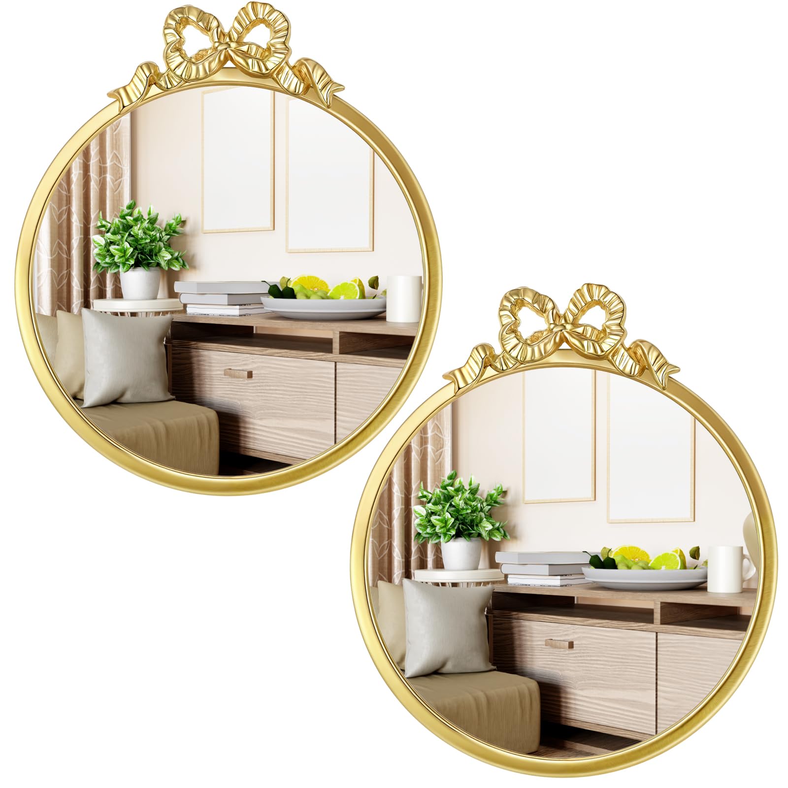 Miroir rond en métal doré 30 cm Chunful lot de 2 pour décoration murale