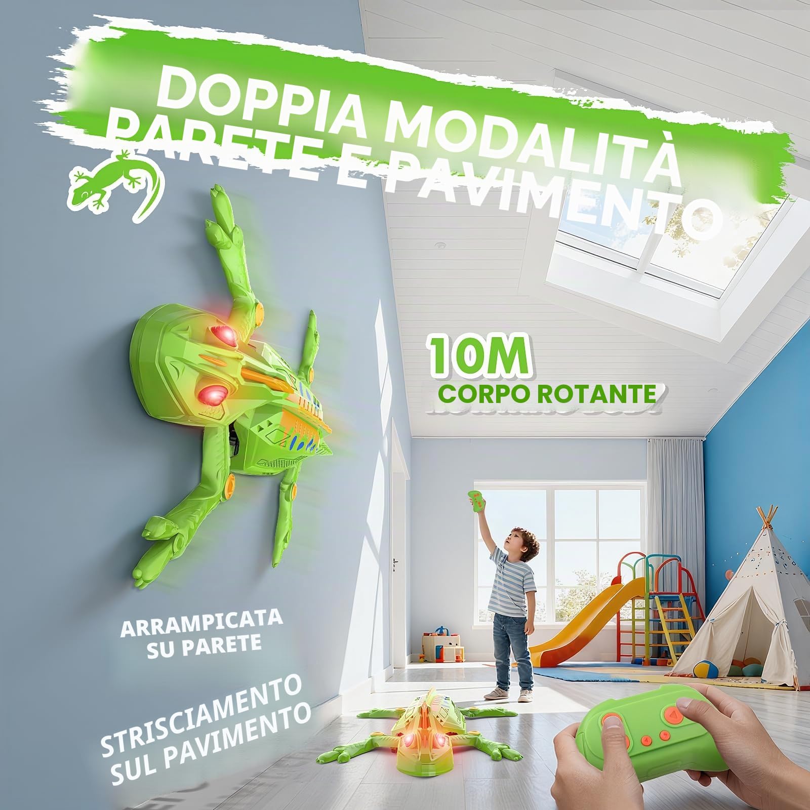 Gerbala Geco Telecomandato, Lucertola Robot Giocattoli, Pareti e Soffitti Scalabili, Lucertola Telecomandata con Occhi LED Luminosi, Movimenti Realistici, Regalo per Bambini Bambine 3+ Anni