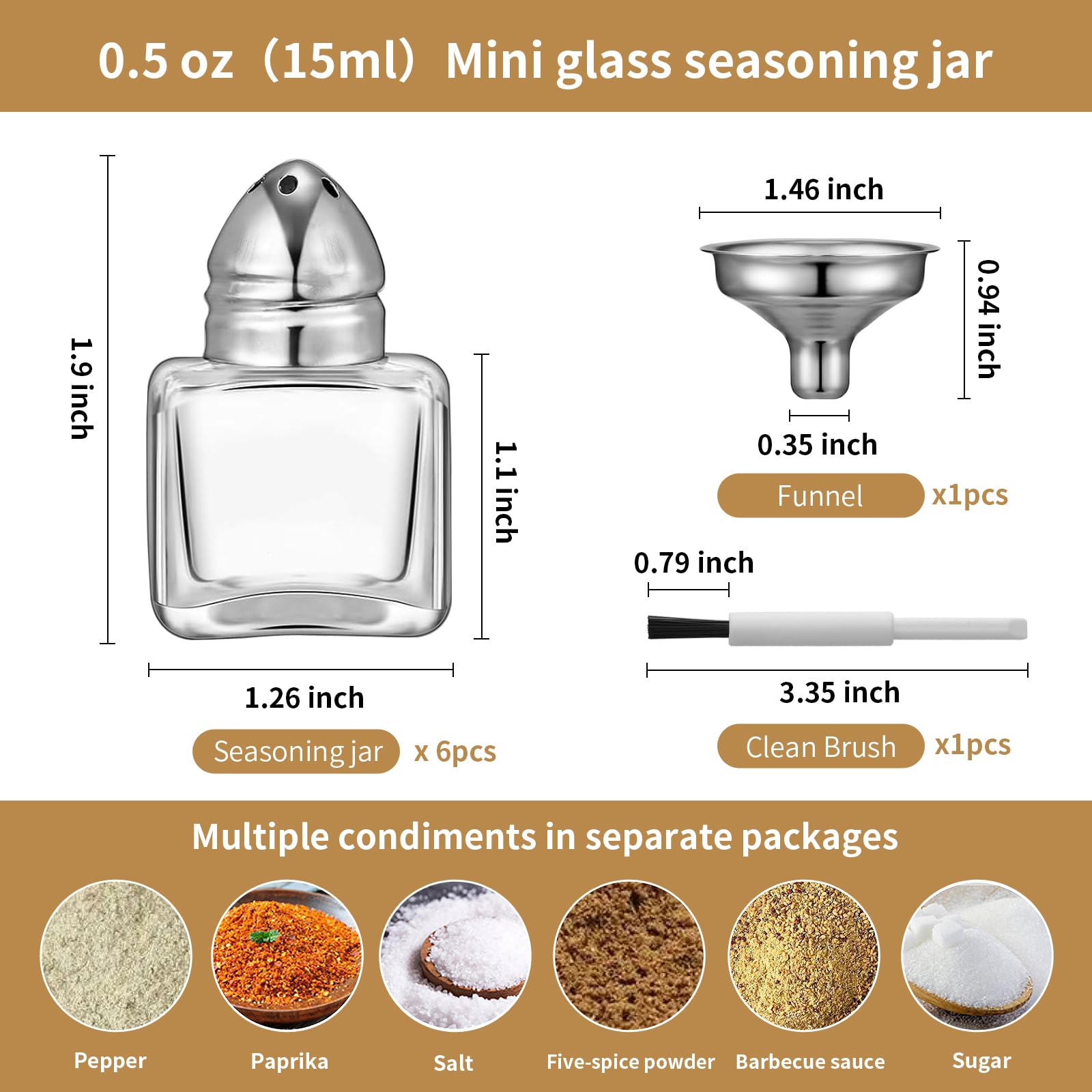 6Pcs 0.5 oz Cube Shape Small Salt and Pepper Shakers with Tone Tops Clear Mini Glass Seasoning Jars Spice Salt Shakers with Funnel for Wedding Party Restaurant Home Kitchen (Silver)