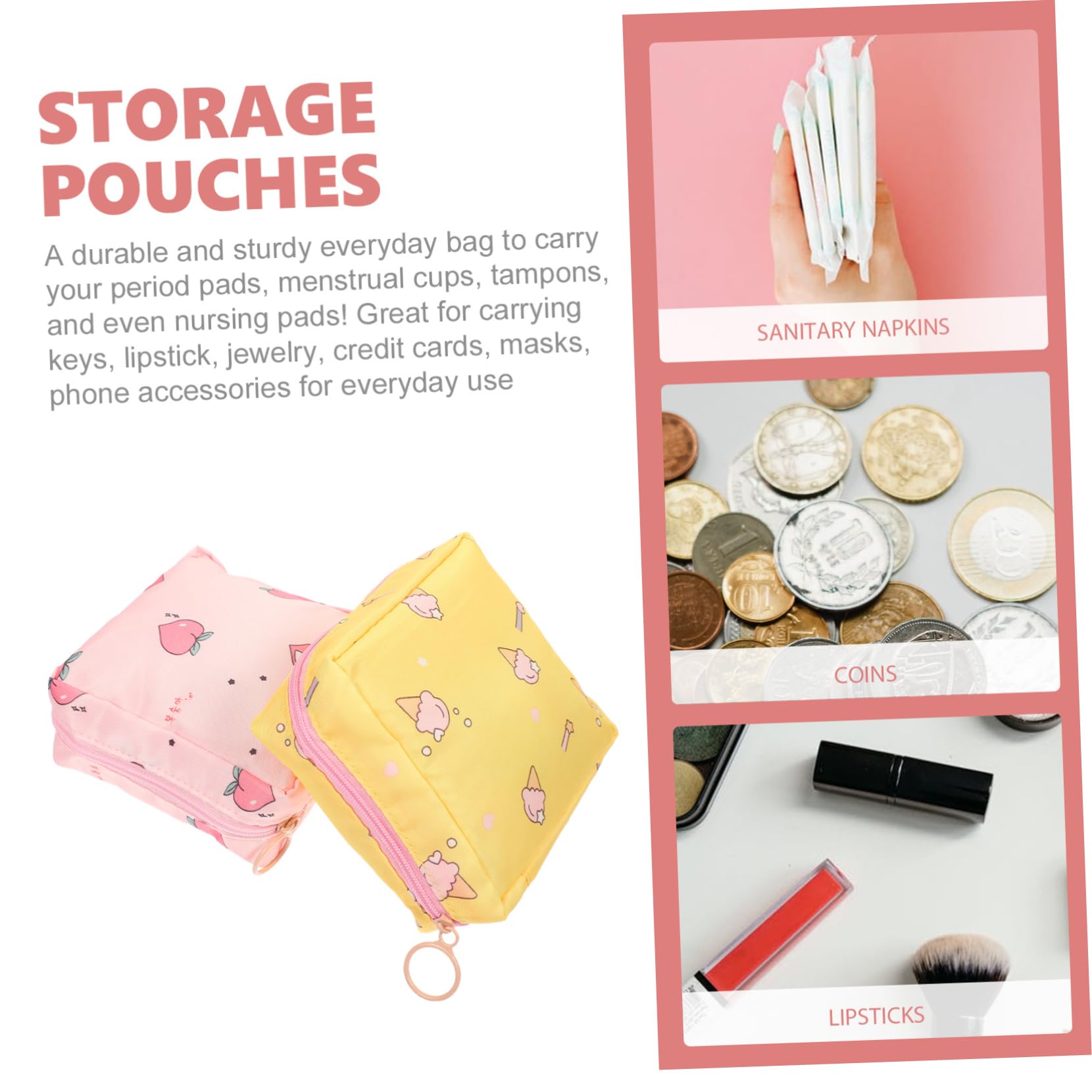 Healeved 10piezas Bolsa De Almacenamiento De Compresas Menstruales Adorables y Portátiles Diseño De Frutas Para Viajes y Uso Diario