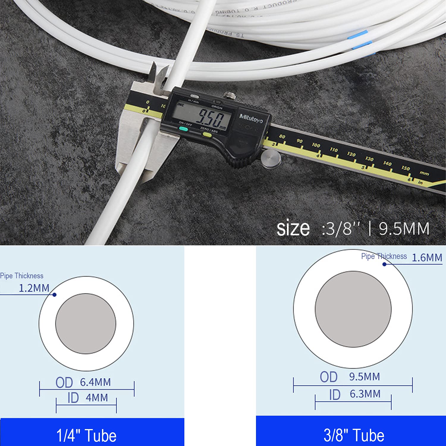 3/8 "OD de conexión rápida empuje adentro para conectar tubo de agua 10 unids+3/8" RO agua tubo blanco, 10 m (32 pies)