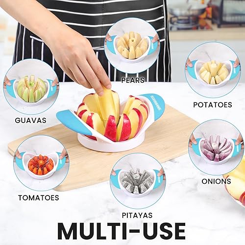 Vista 29 de SCHVUBENR Cortador de manzana grande de 4.72 pulgadas con 12 cuchillas, cortador profesional de manzana, descorazonador de manzana de acero Rojo