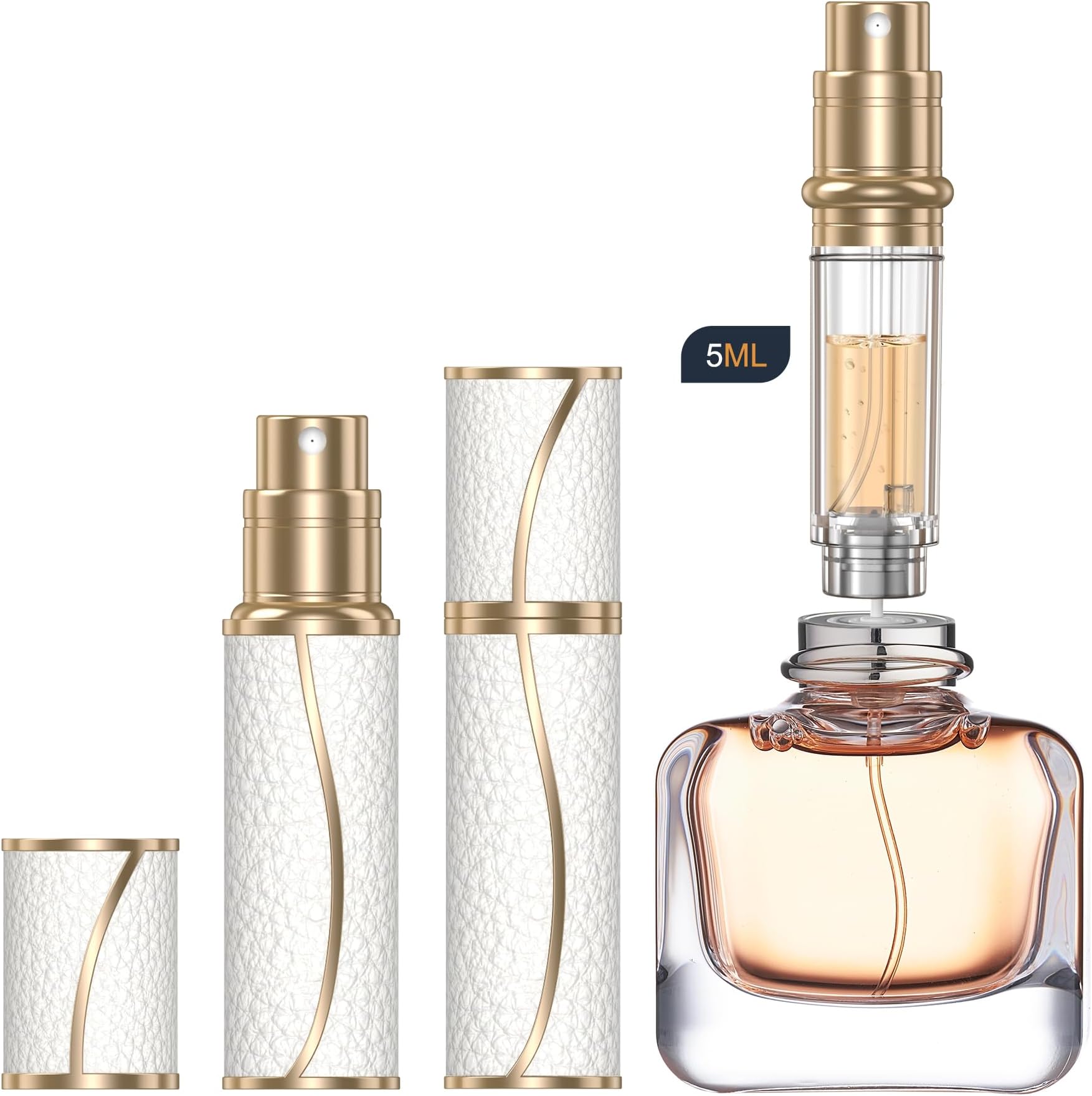 YIERSO Perfume Travel Refillable Bottle,Genuine Leather Bottom-Filling Fragrances Perfume Atomizer,Mini Cologne Dispenser,Portable Sprayer Pocket Size for Cruise Car Trip Purse Gift 5ml (White S-5ml)