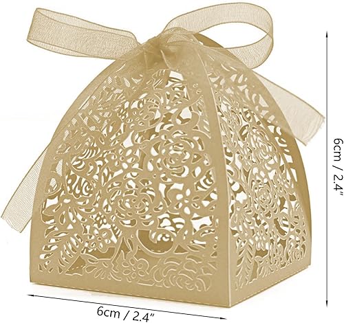 Miniatura 5 de Auto-plaza 50 cajas de regalo de belleza cortadas con láser, cajas de dulces con cintas (rojo)