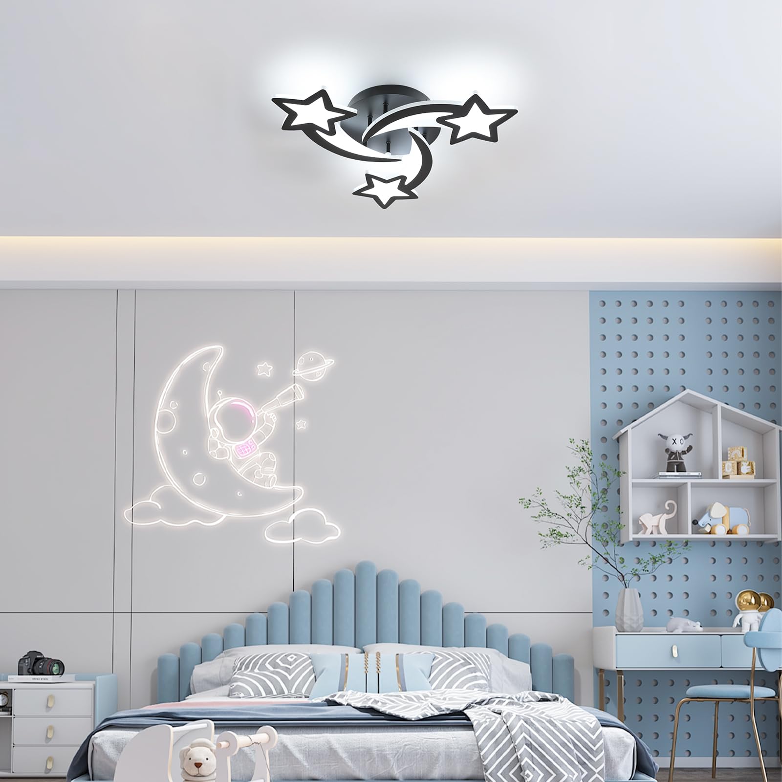 Goeco Lámpara de Techo Regulable 30W 3375LM 51CM 3000K-6500K, Negro | Moderno Plafon Led con Mando a Distancia Luz de Techo Diseño de Forma de Estrella para Cocina, Salón, Dormitorio
