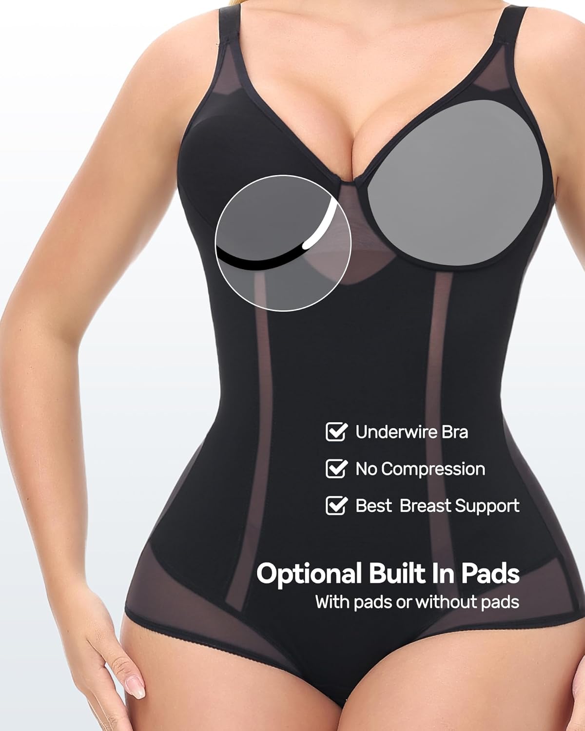 Shapewear Bodysuit with Underwire for Women Deep V Neck Faja Body Shaper Mesh Slimming Bodysuit - Image 2