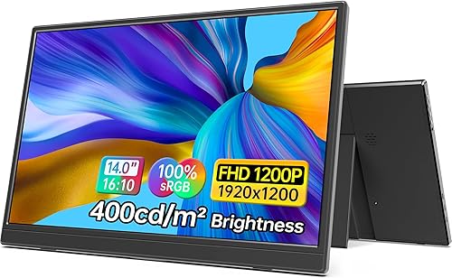 Monitor portátil de 14 pulgadas FHD1200P ultradelgado para monitor de portátil, USB-C y HDMI Plug & Play, 100% SRGB, pantalla extensor de altavoces