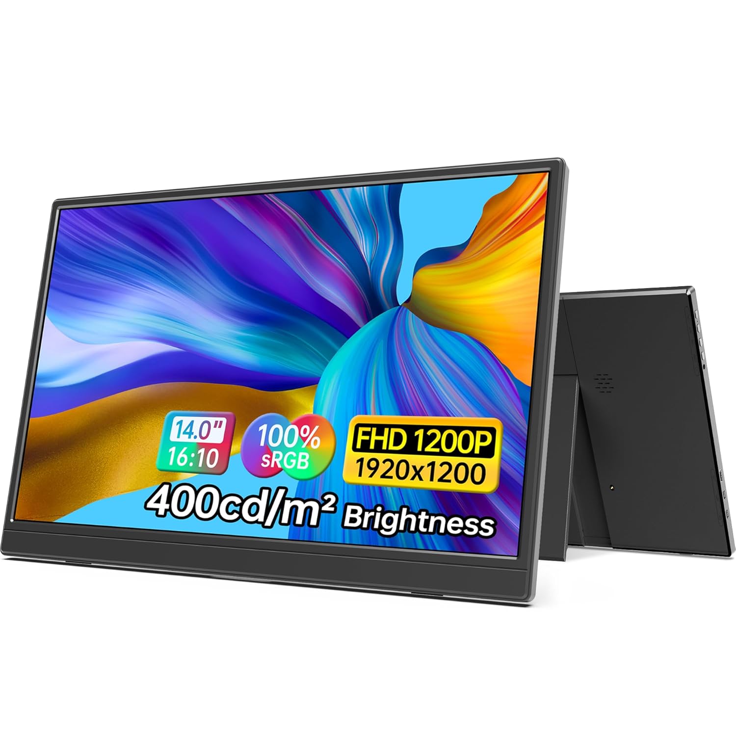 14 Inch Portable Monitor FHD1200P Ultra-Slim for Laptop Monitor USB-C HDMI Plug Play 100 SRGB Dual Speakers Extender
