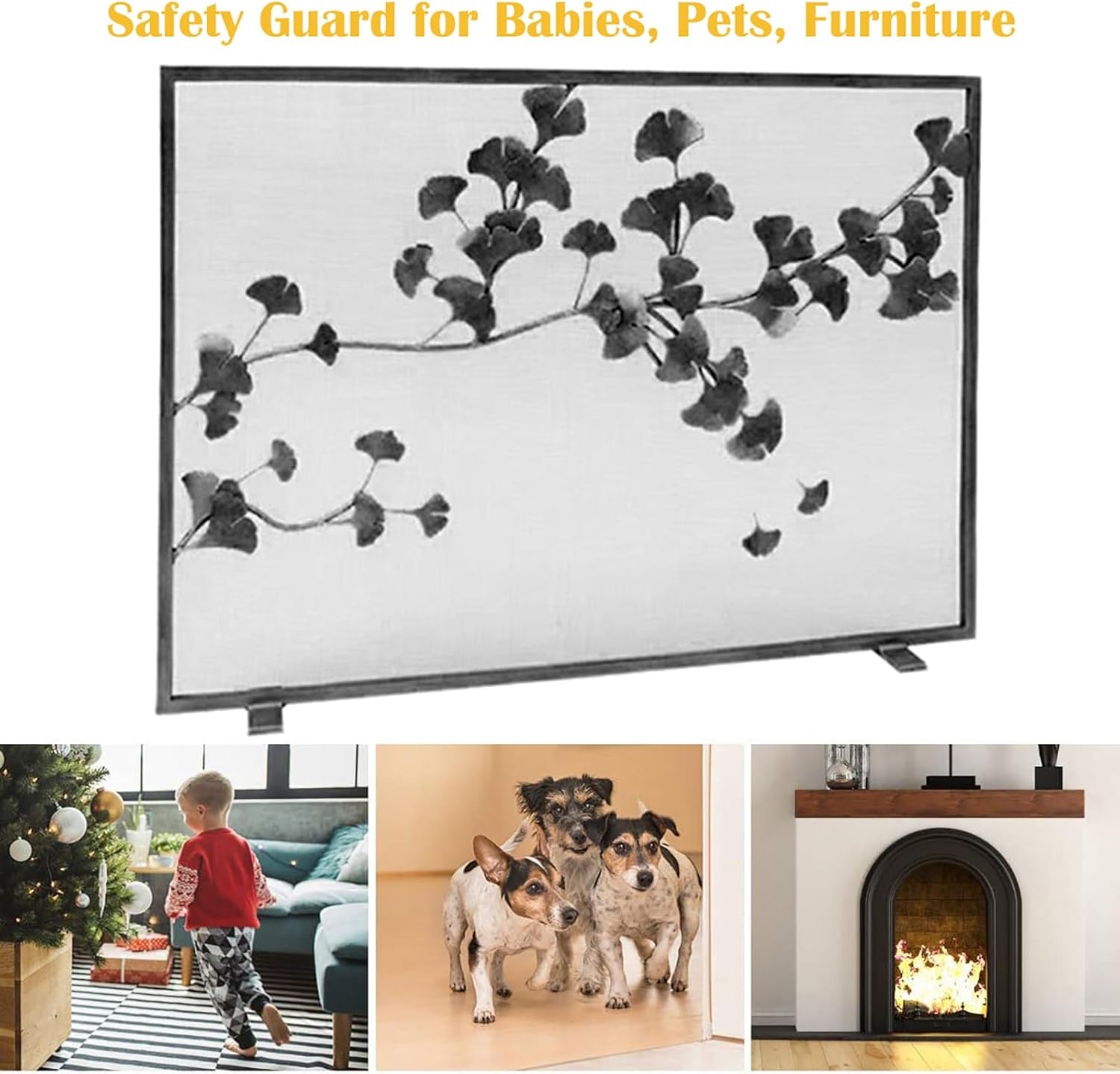 Single Panel Fireplace Screen 39.4" W x 28.7" H, Wrought Iron Spark Guard for Living Room, Metal Fire Shield, Black, Ideal for Flame Protection & Home Decor