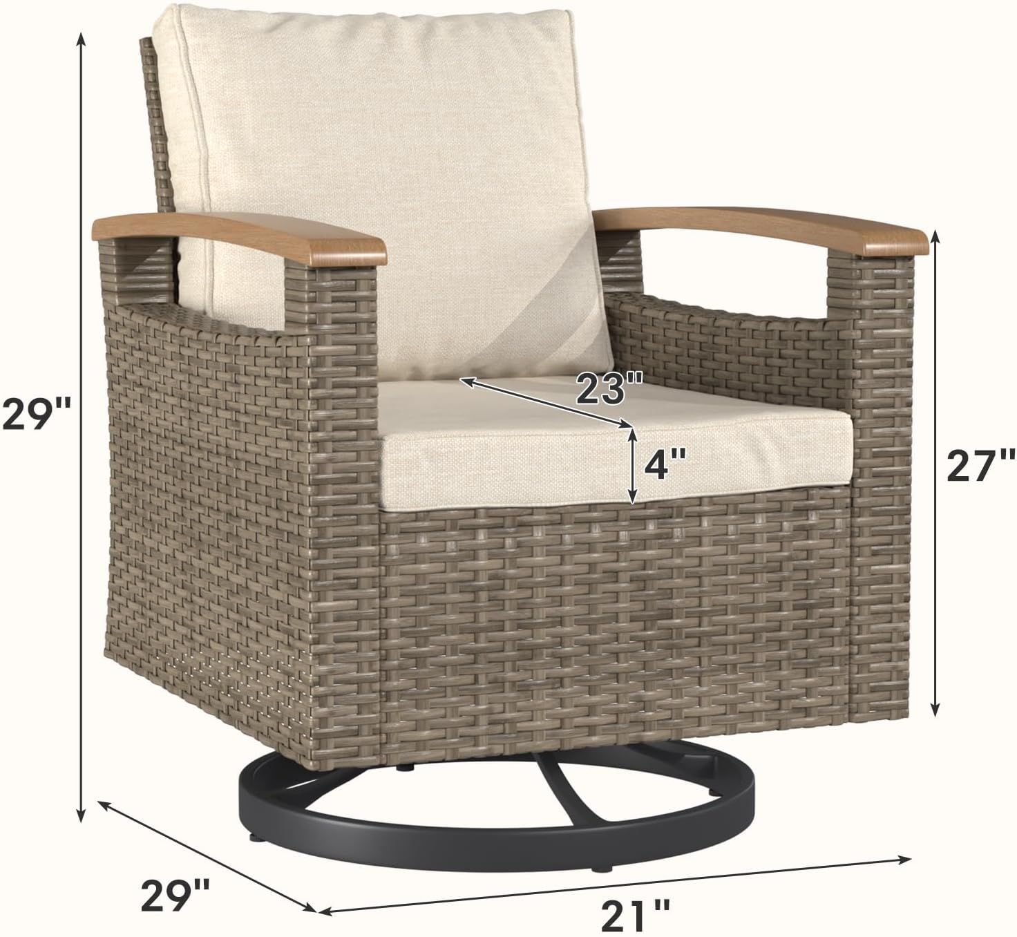 MELLCOM 2PCS Patio Swivel Rocking Chairs, Outdoor Wicker Furniture Set with Extra Thick Cushion for Porch, Deck, Yard