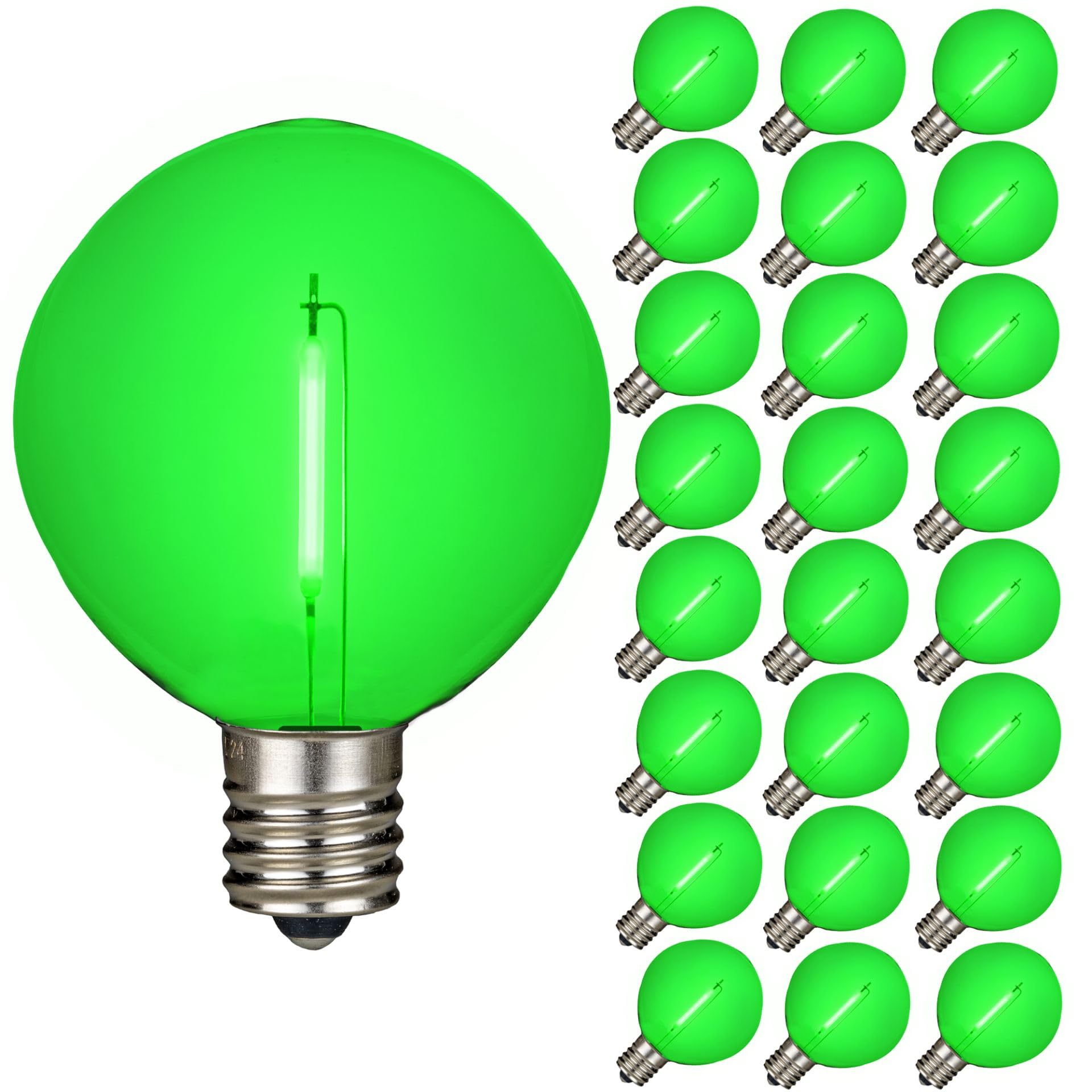 Novelty Lights 25 Pack Green G50 LED Filament String Light Bulbs