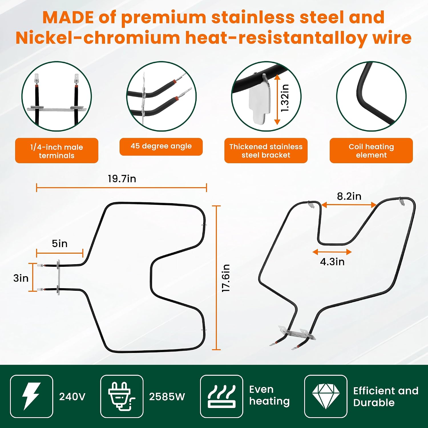 WB44T10060 WB44X45494 Range Bake Element Compatible with G-E Electric Range, 240V 2585W Oven Bake Element Replace WB44X34890, 4981228, AP7215724, EAP17136953, PS17136953, AGE23735, PD00084411