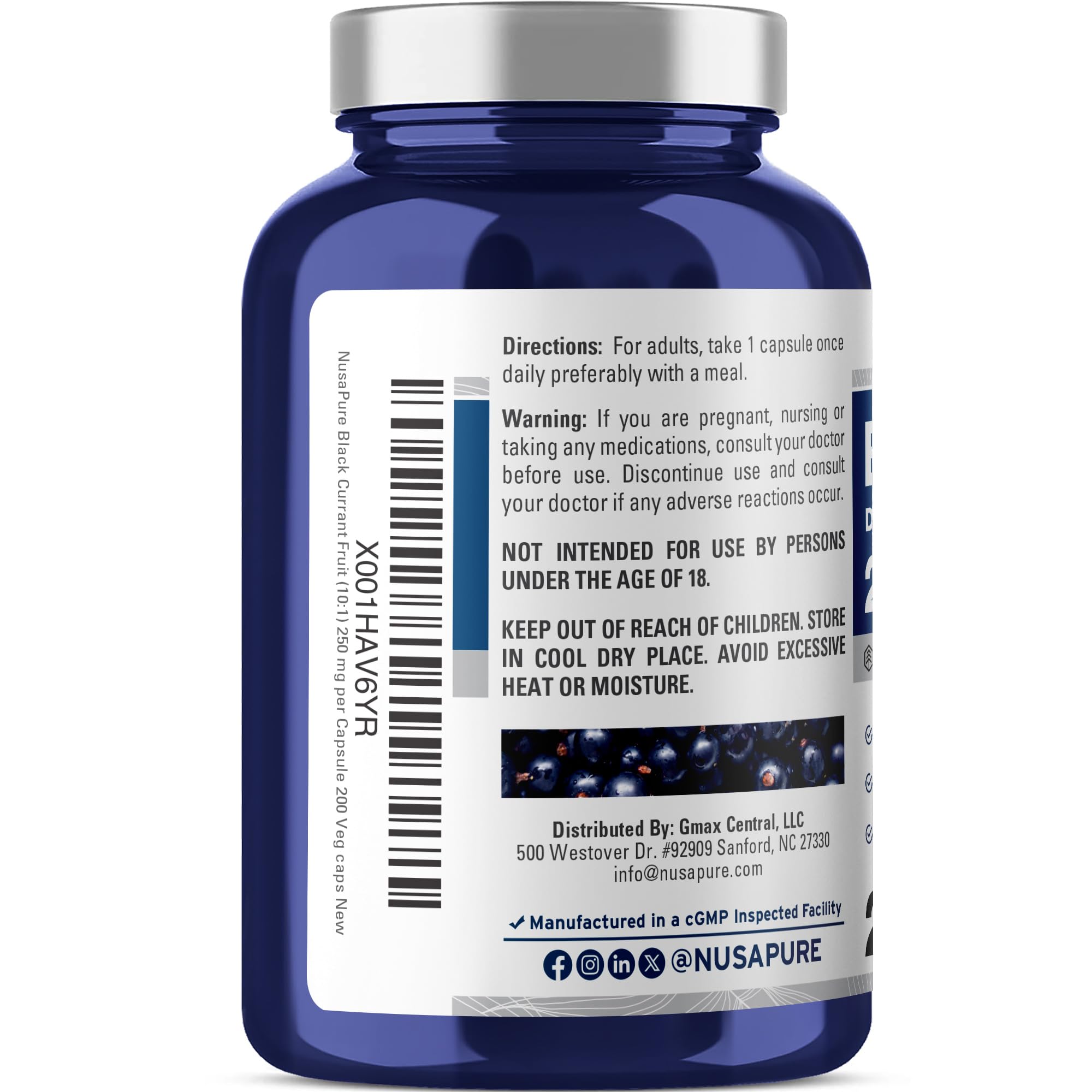 NusaPure Black Currant, 250 mg, Vegan, 200 Veggie Capsules - 200 Servings — Amazon image 3