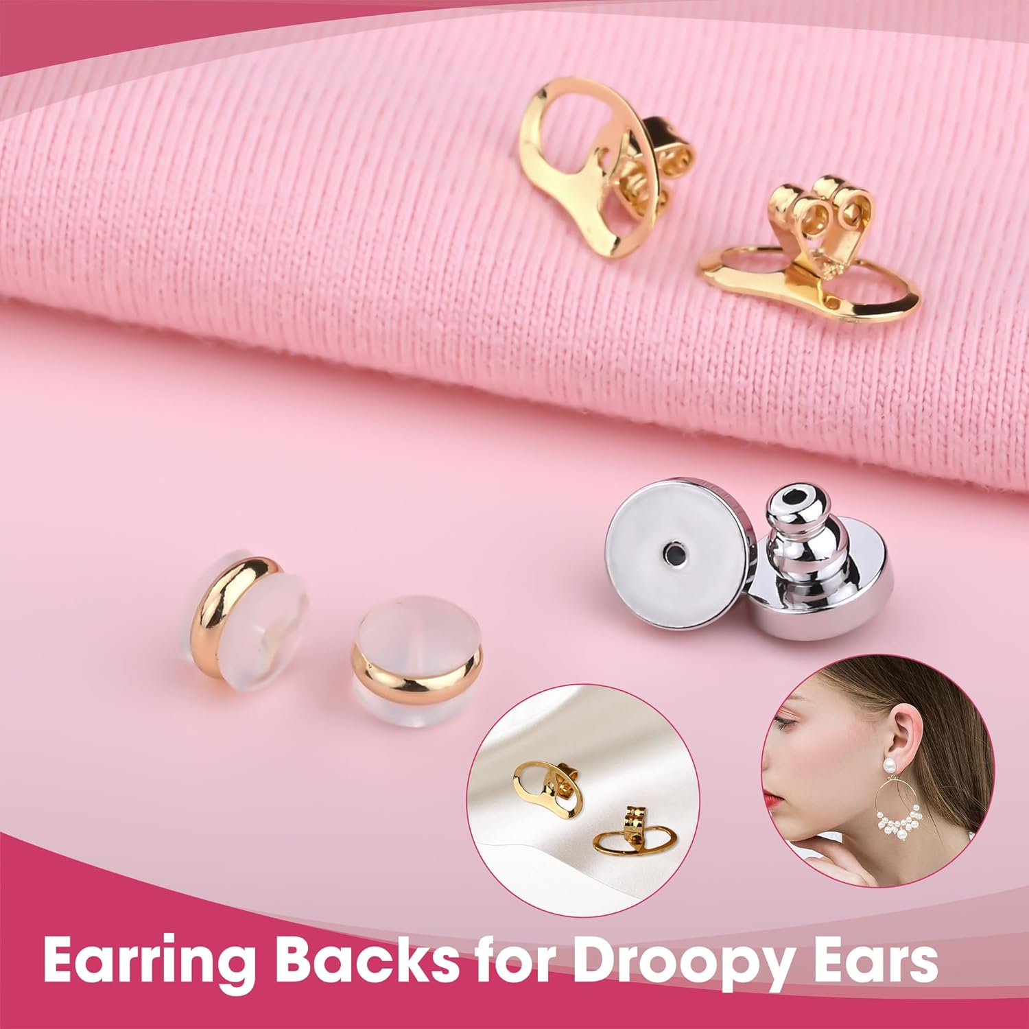 Earring Backs for Droopy Ears Heavy Earrings - Replacements Locking Ear Supports | 6 Pairs Secure Stud Clutches for Sensitive Skin(Flat 1) - Image 2