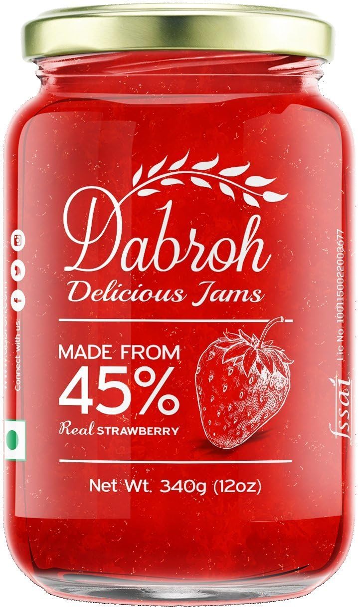 Dabroh Jam Strawberry With 45% Real Fruits (No Added Colour/Preservatives) 340Gm