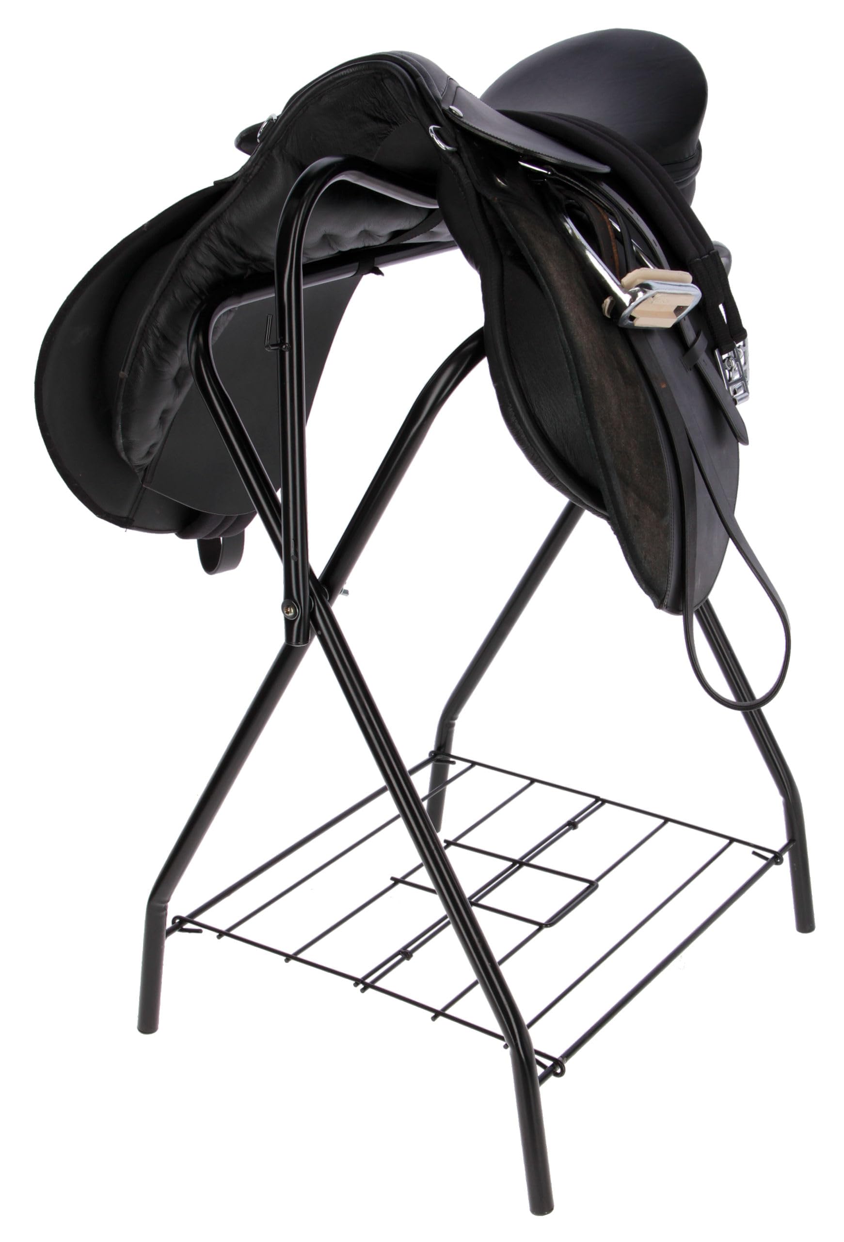 Kerbl Portasillas, soporte para sillín, negro, metal con recubrimiento en polvo, 71x46x89 cm, para jinete, para sillas de montar inglesas y occidentales