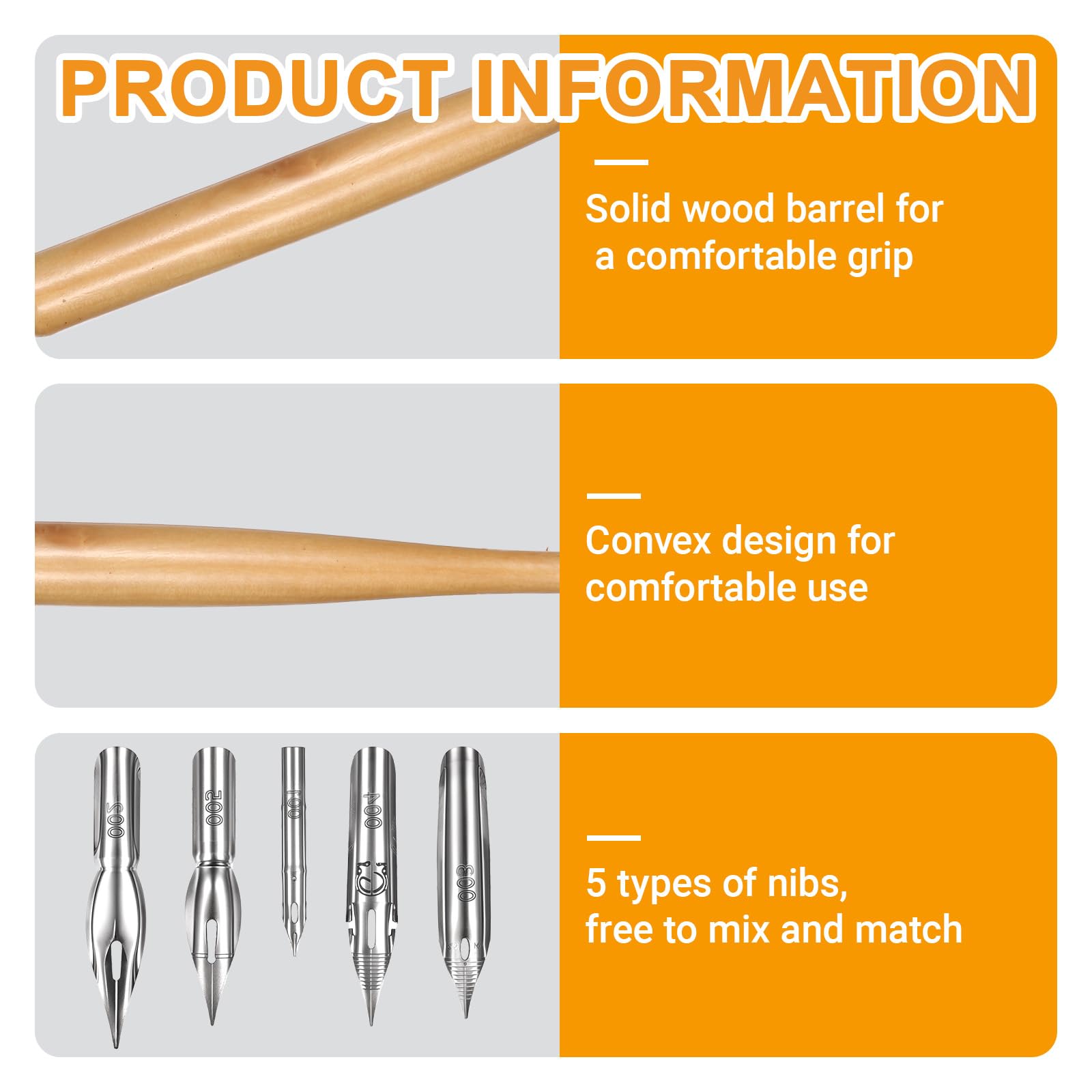Piriuuo 11 Pack Dip Pen Set Comic Pen Nib Set Oblique Calligraphy Dip Pen Set Stainless Steel Pen Nib with Wooden Drawing Pen Holder for Writing Painting Signing - Image 2