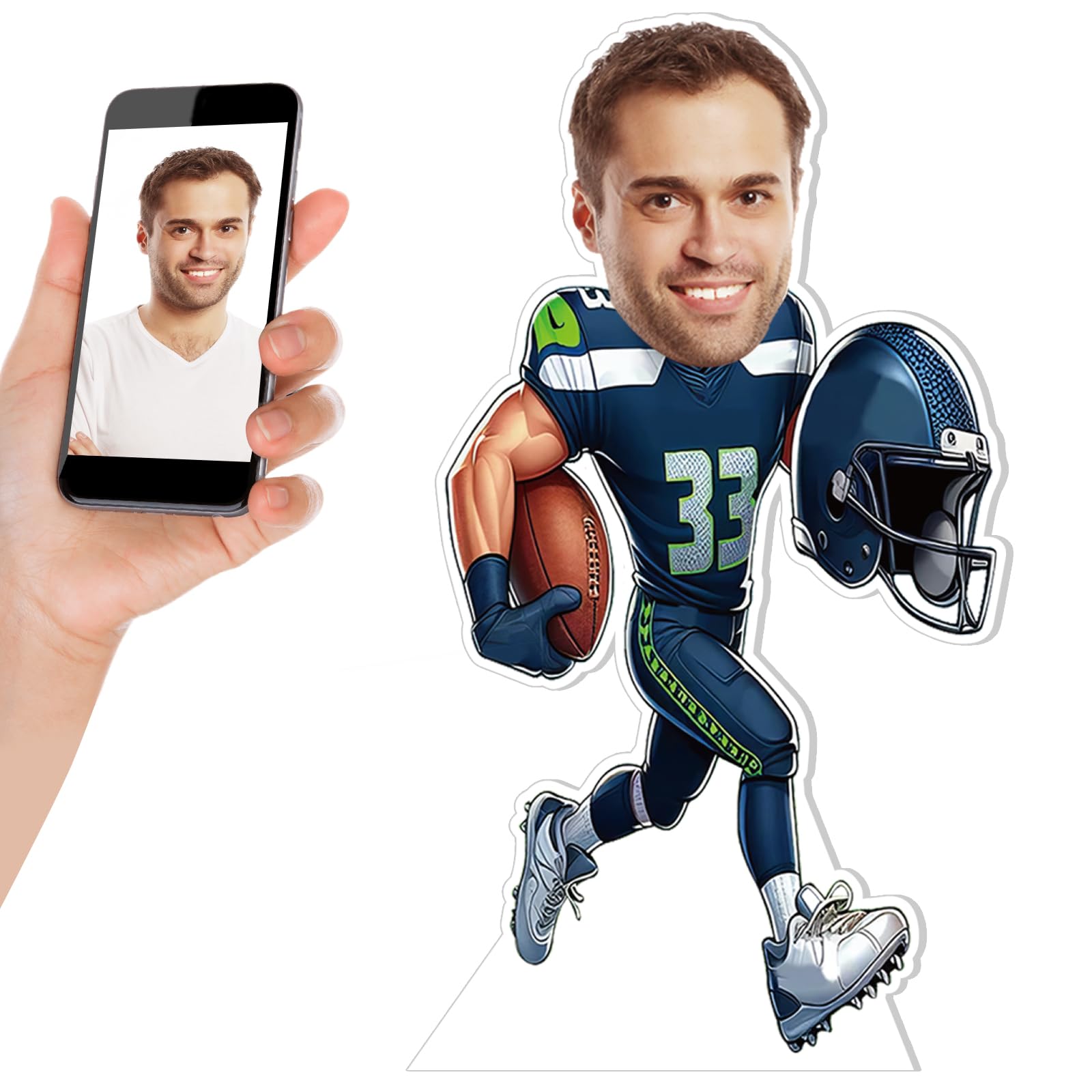 Custom Life Size Cardboard Cutout - Personalized Cartoon High Resolution Stand Up Custom Cutout, Upload Your Own Photo - Personalized Birthday Wedding Party Supplies, Football Man 1ft to 8ft