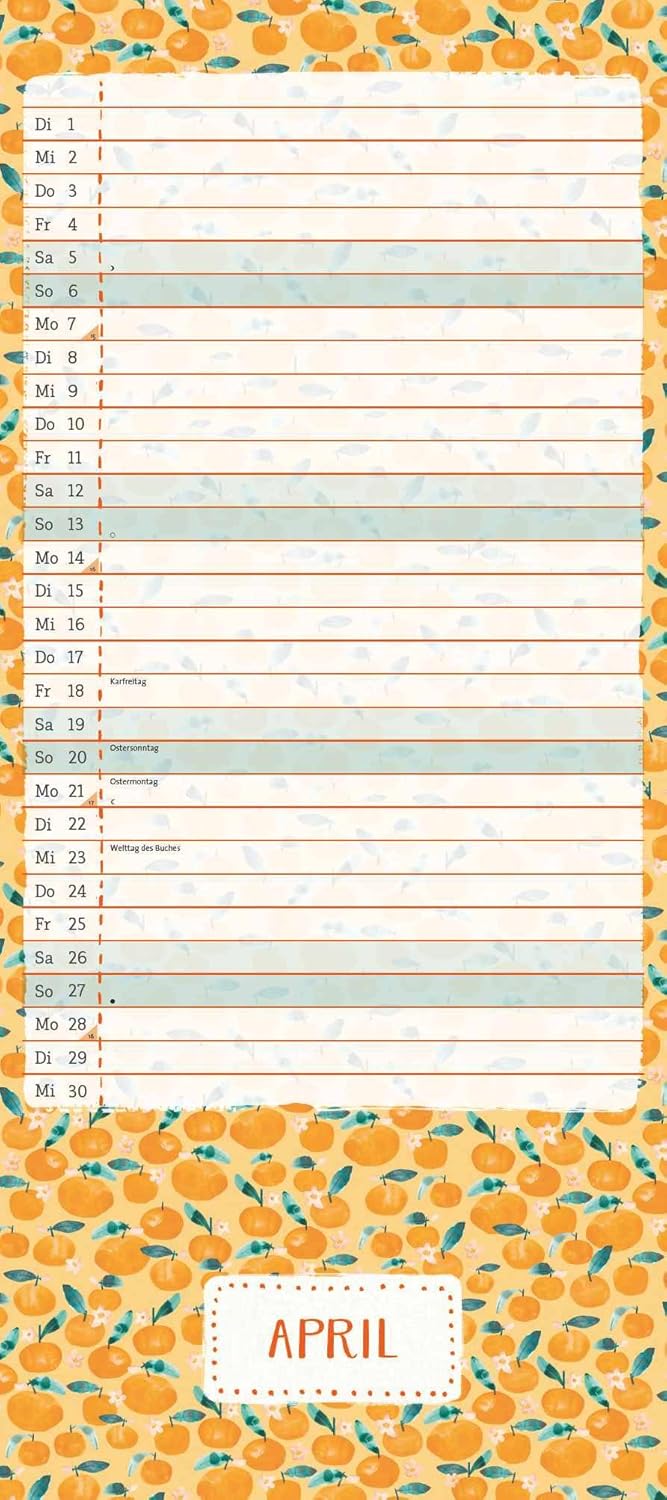 DUMONT - All About Orange 2025 Family Planner, 22 x 49.5 cm, Planner with Variable Number of Columns and Modern Pattern Design, with School Holidays and Annual Overview 2026      Calendar – Wall Calendar, June 10, 2024