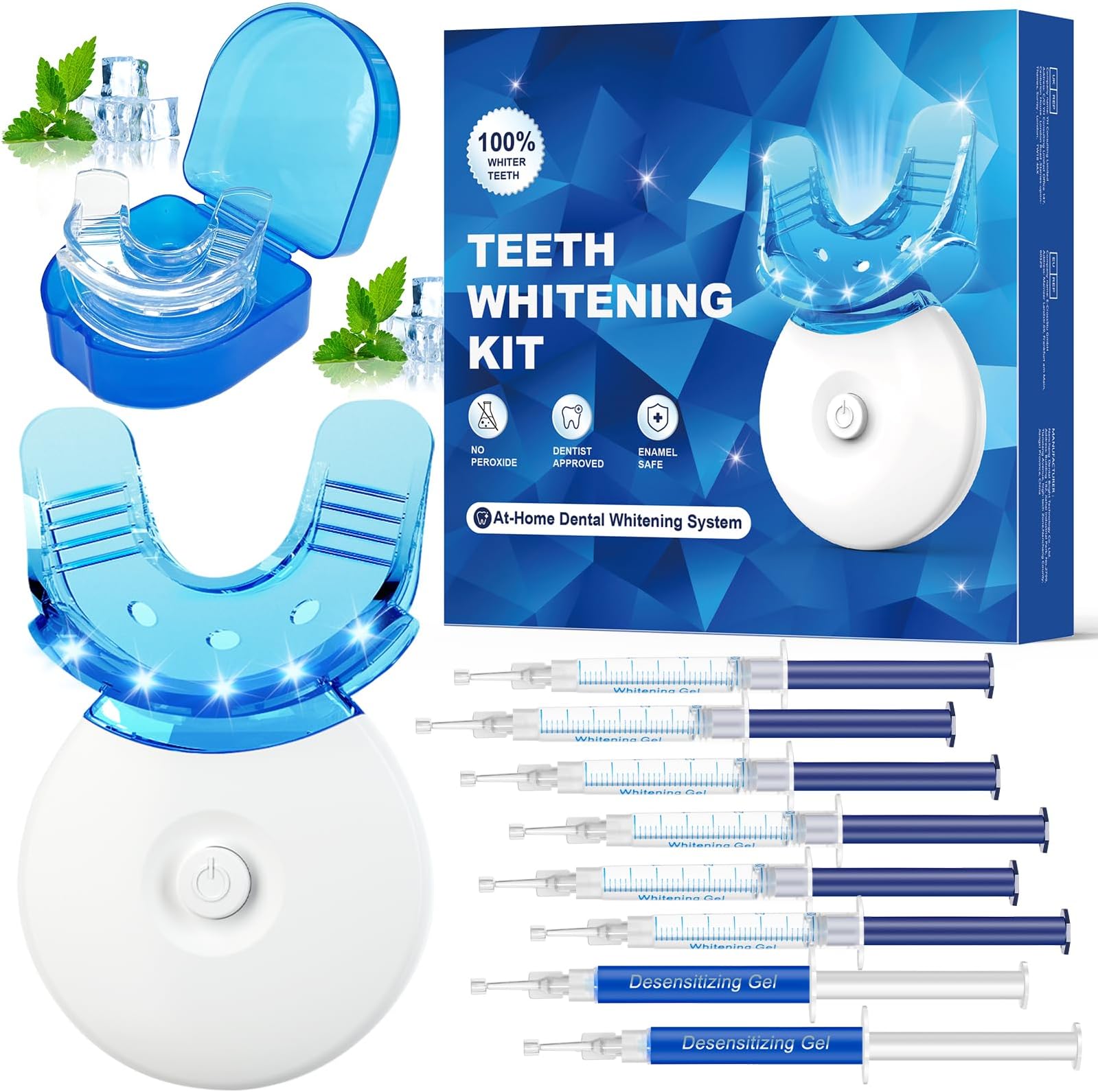 Teeth Whitening Kit: Pap Teeth Whitener for Sensitive Teeth- Professional Tooth Whitening Kit Dental Tools with Mouth Tray, 6 Teeth Whitening Gels, 2 Desensitizing Gels and Storage Case