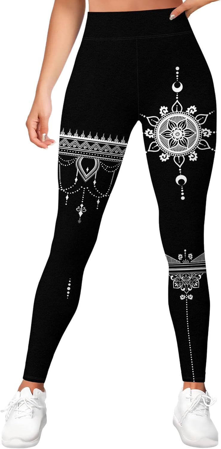 PAGYMO Printed Leggings for Women Patterned Cute Crazy Graphic Design High Waisted Workout Athletic Gym Running Yoga Pants