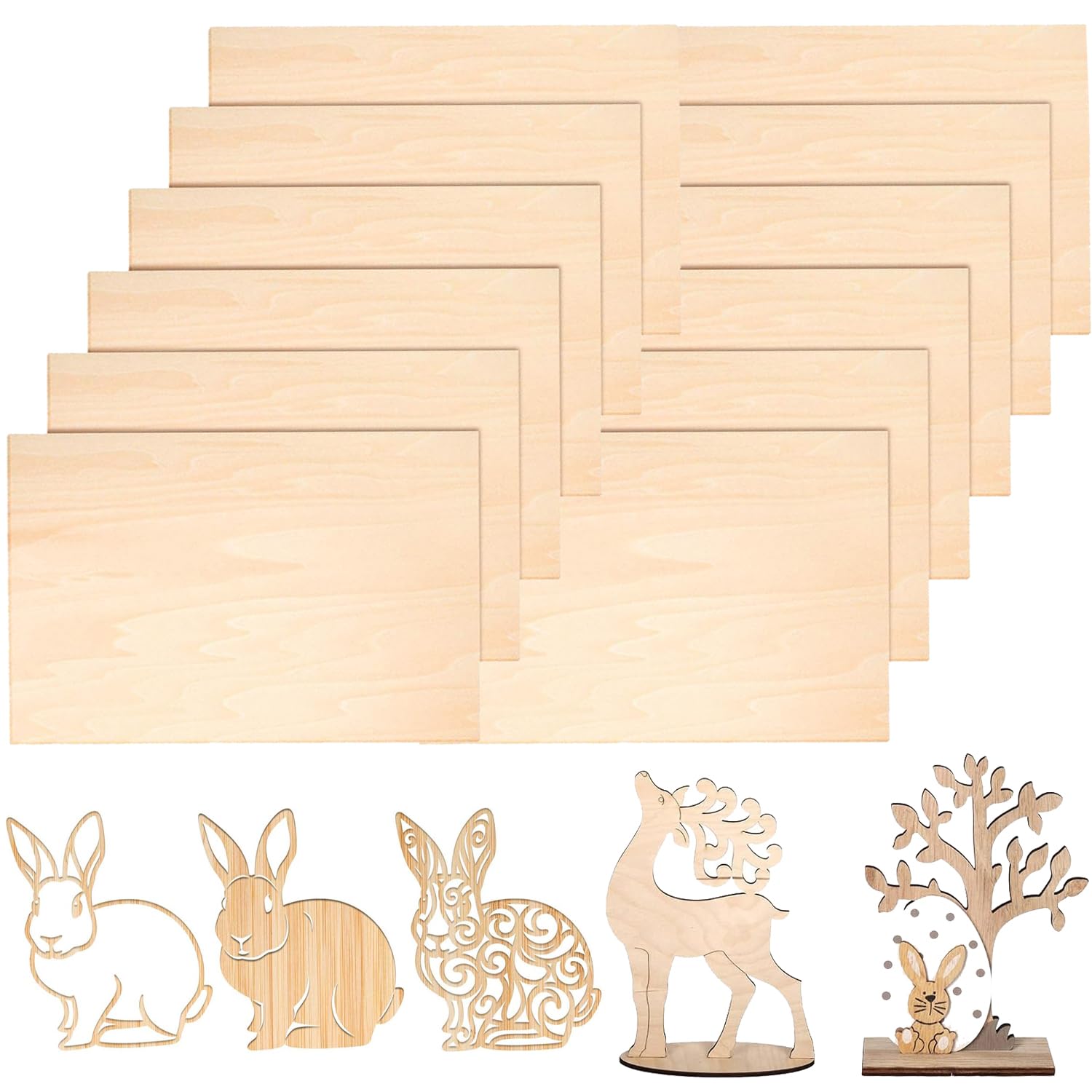 YitobiciPlywood Sheets, Pack of 12, 100 x 200 x 1.5 mm Balsa Wood Sheets, Thin Basswood Panels, Plywood Board for DIY Plane, Ship, Woodwork, Model, Arts and Crafts