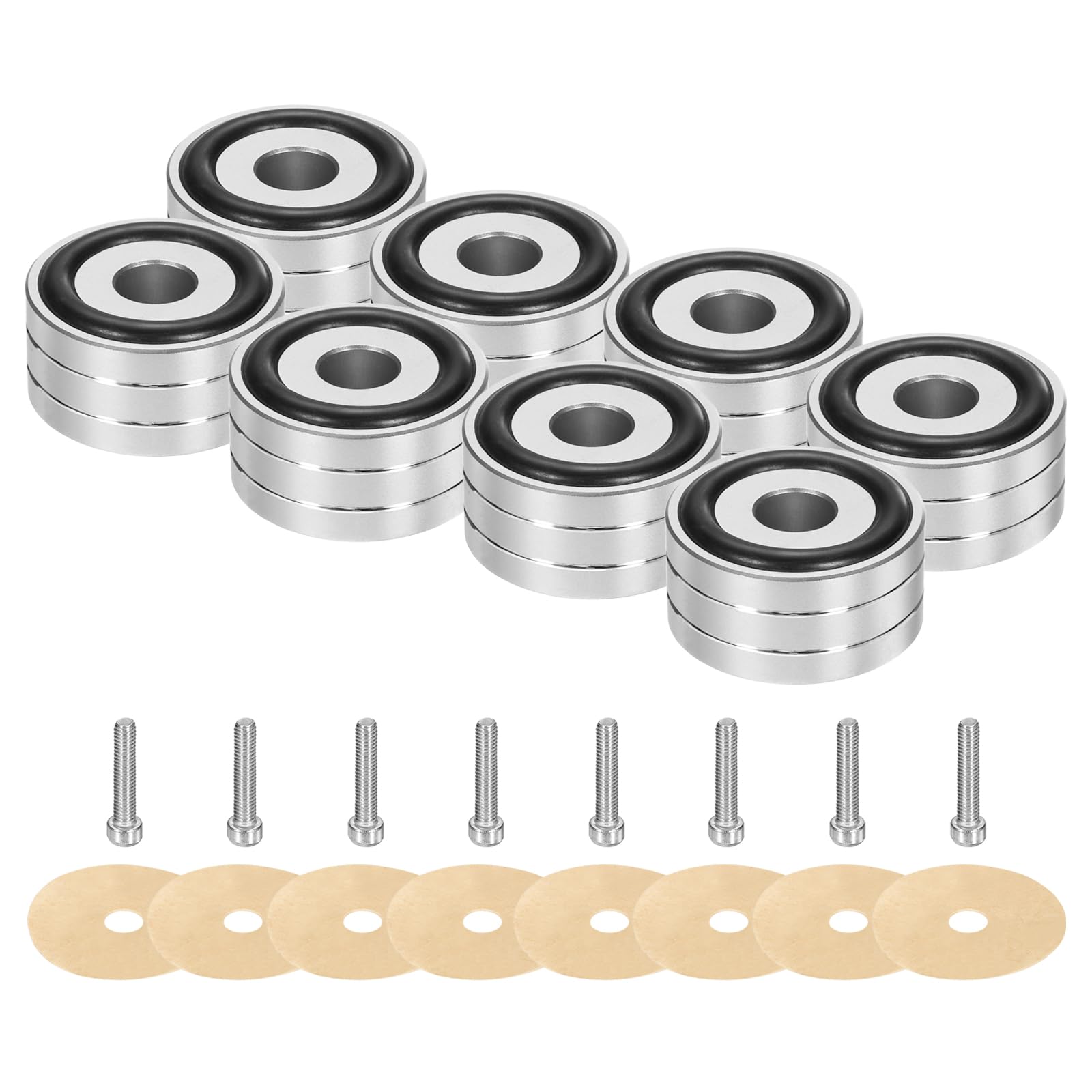 QUARKZMAN 8 Pcs Almohadilla de Aislamiento para Subwoofer, 40x20mm Almohadilla de Aislamiento para Altavoz Pies de Almohadilla de Aislamiento para Altavoz Tornamesa, Tornillos M4 Plata