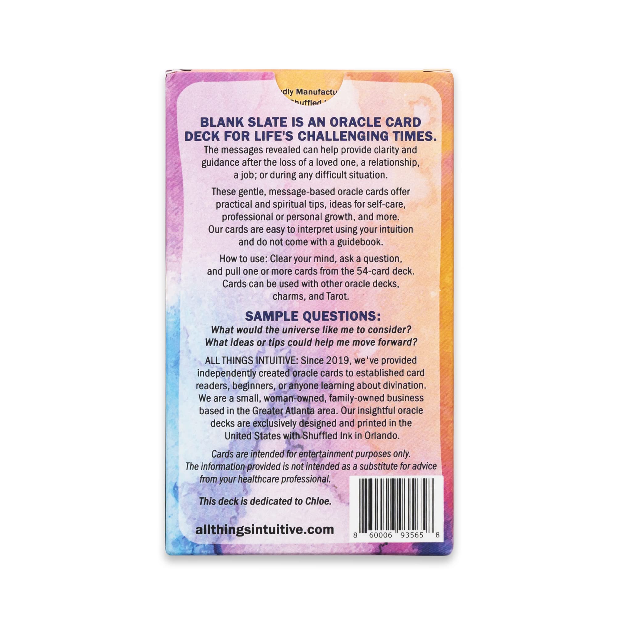 Amazon.com: All Things Intuitive - Blank Slate, an Oracle Card Deck for  Difficult Times - Personal, Career, Spiritual, Self-Care Messages - 54 Oracle  Cards - 410 GSM Ultra Smooth Cardstock - Printed
