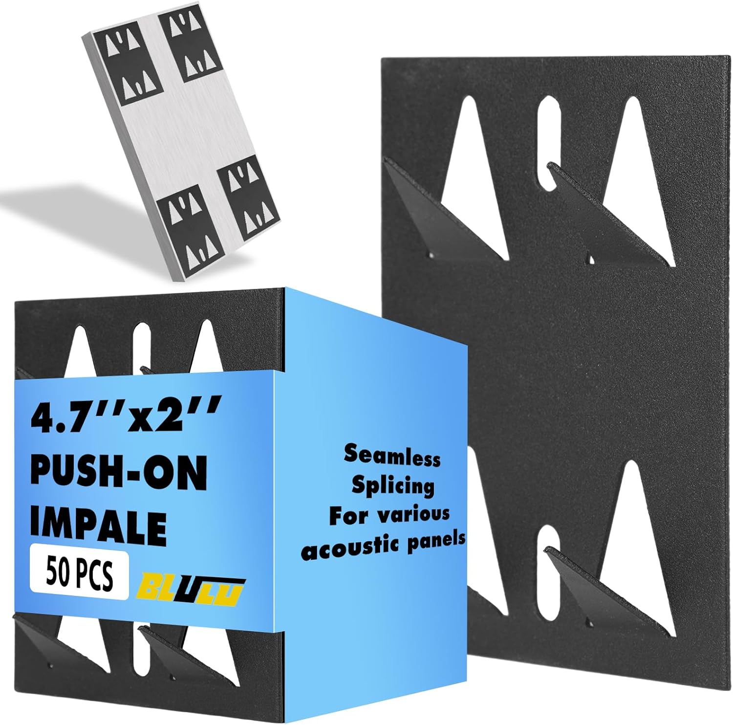 Blulu 50 Pcs Impaling Clips Acoustic Panels Surface Mount Impaler, 8 Ga Galvanized Steel Plate with Protruding Triangular for Gypsum Board Plywood Masonry (Black)